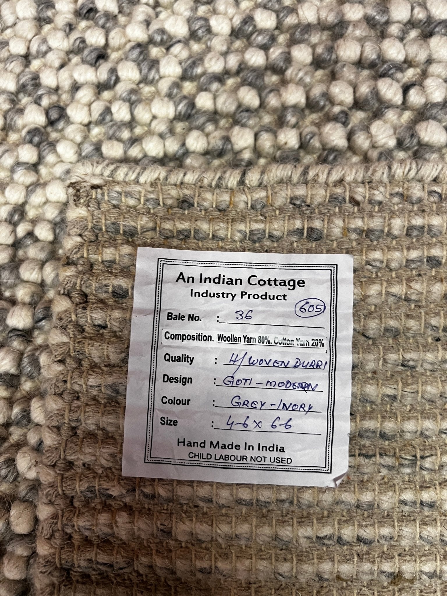 David Garrick 4.6x6.6 Wool Durrie Natural Grey Loop Ball | Banana Manor Rug Factory Outlet