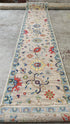 Déborah François 2.6x12.6 Ivory and Light Blue Hand-Knotted Oushak Runner | Banana Manor Rug Company