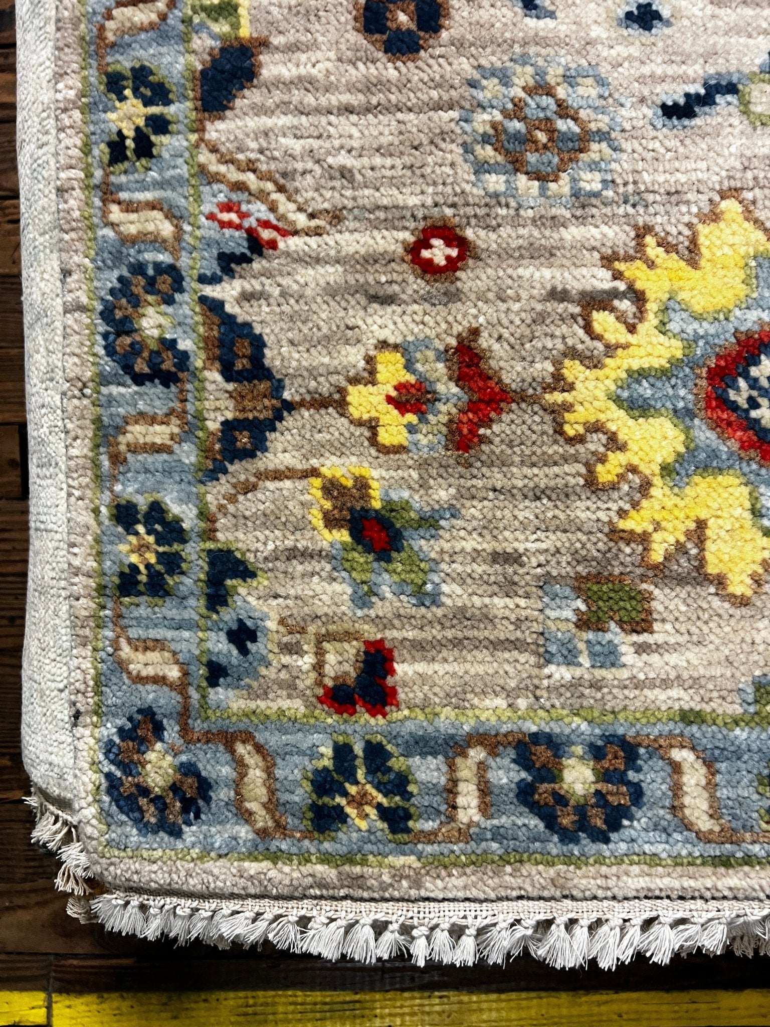 Deborah Francois 2.6x12.6 Ivory and Light Blue Hand-Knotted Oushak Runner | Banana Manor Rug Factory Outlet