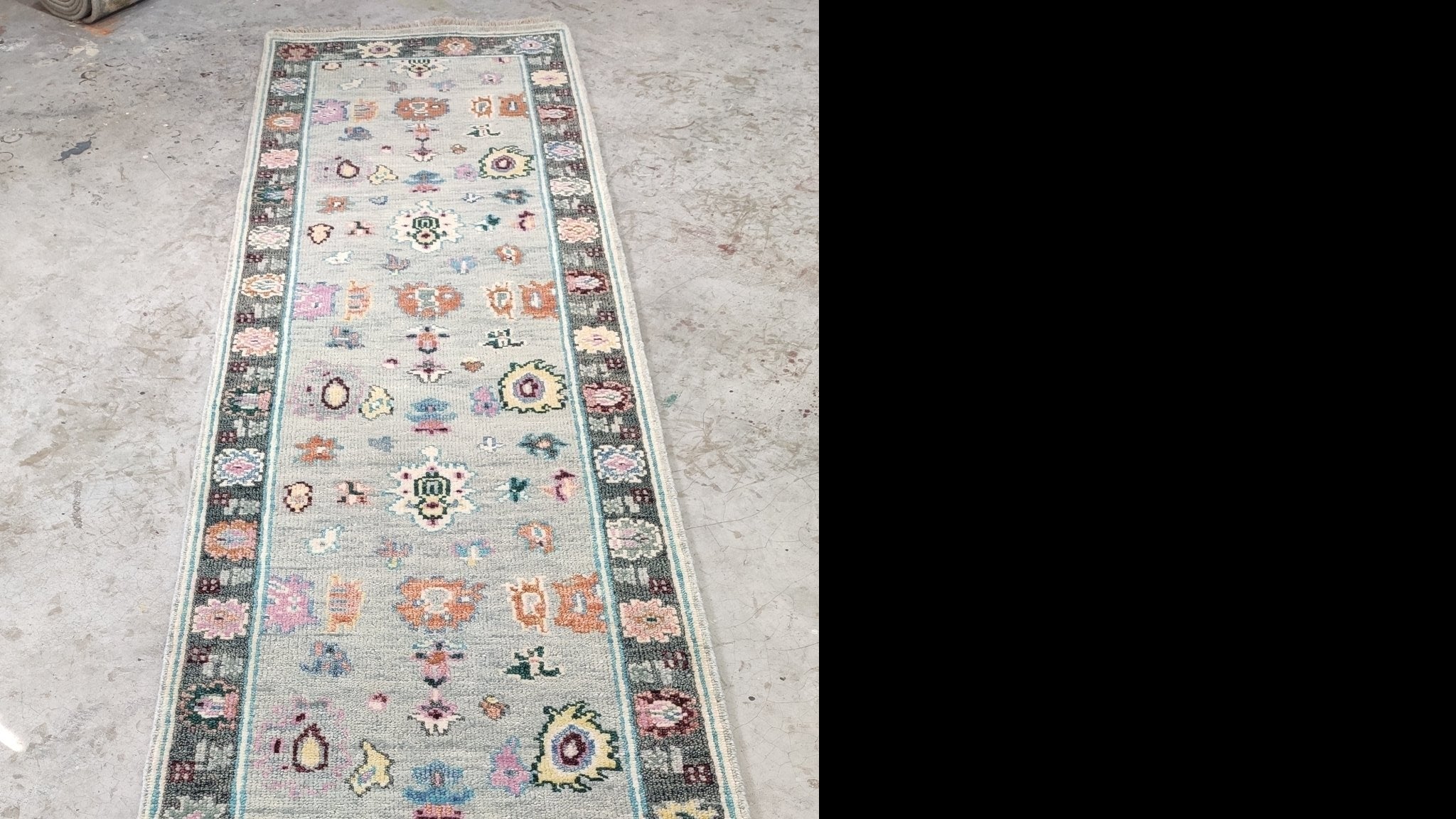 Delaney 2.6x10 Hand-Knotted Grey and Blue Oushak Runner | Banana Manor Rug Company
