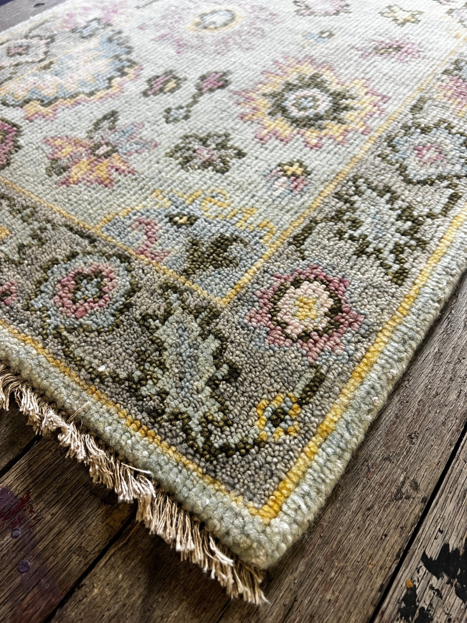 "Demi" Light Blue and Grey Hand-Knotted Oushak 8x10 | Banana Manor Rug Company