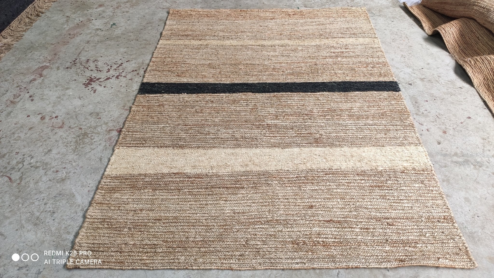 Deney Terrio 4.9X6.6 Natural Striped Durrie | Banana Manor Rug Company