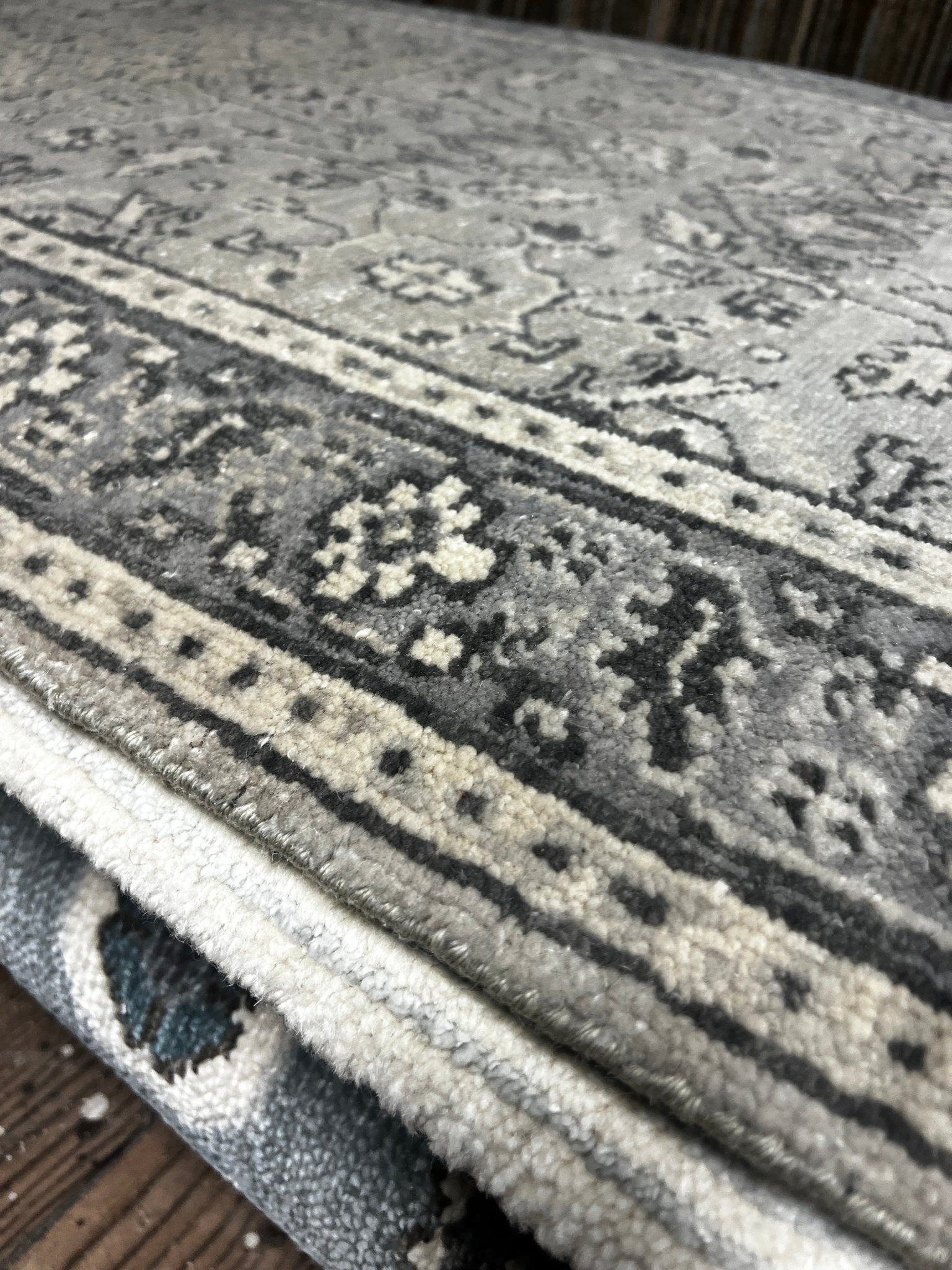 Denise McGaha 2.9x9 Grey and Silver Hand-Knotted Oushak Runner | Banana Manor Rug Factory Outlet