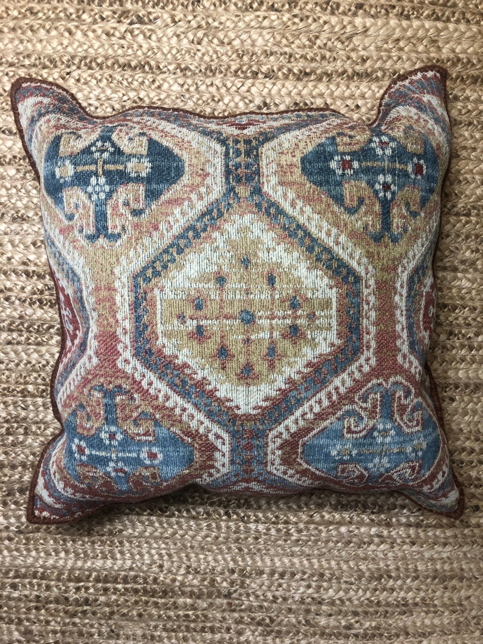 Diana Traylor Rust, Beige, and Blue Pillow | Banana Manor Rug Company