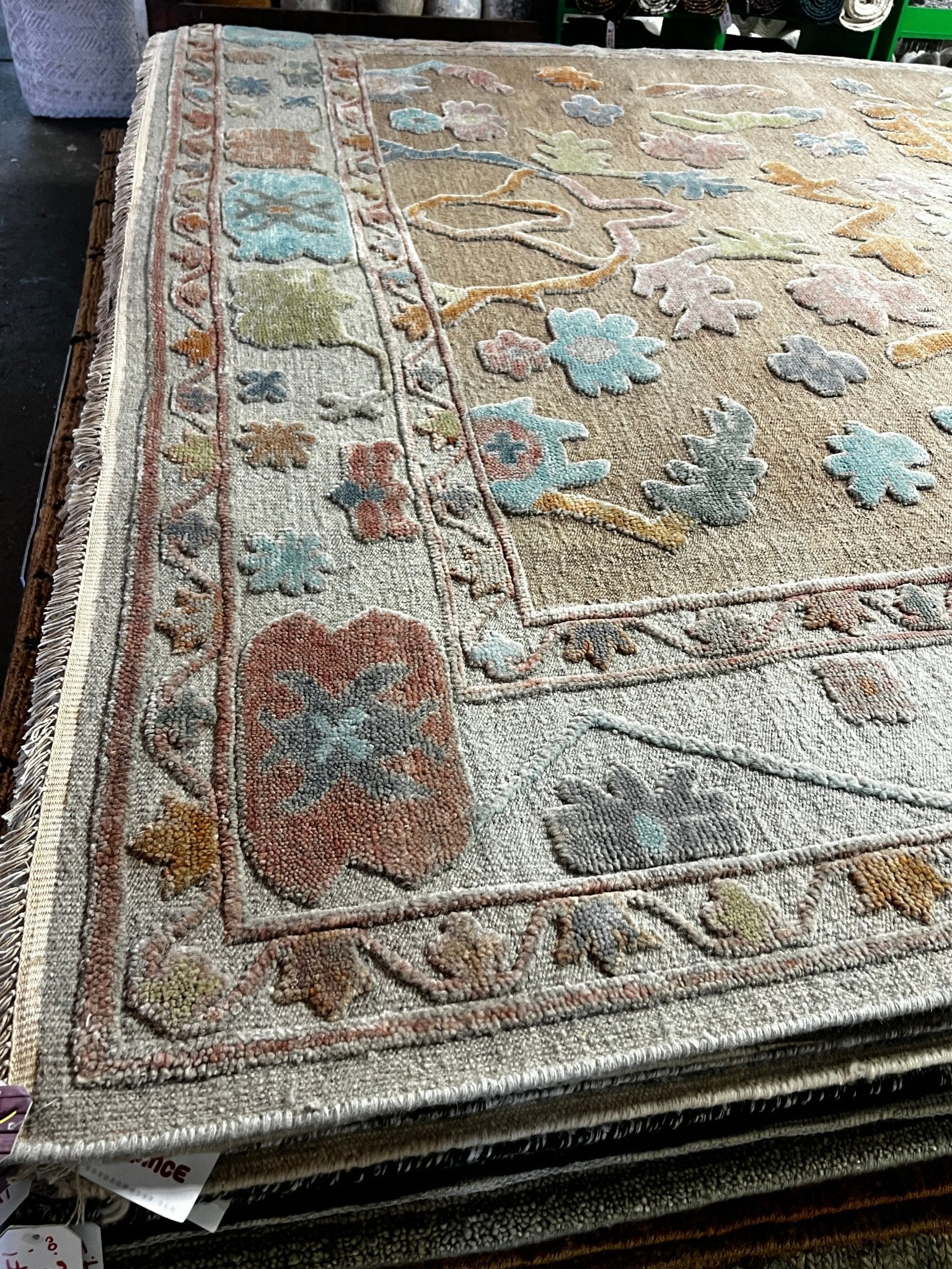 Dianne Walker 9.6x12.6 Hand-Knotted Oushak Rug Light Brown and Grey | Banana Manor Rug Factory Outlet