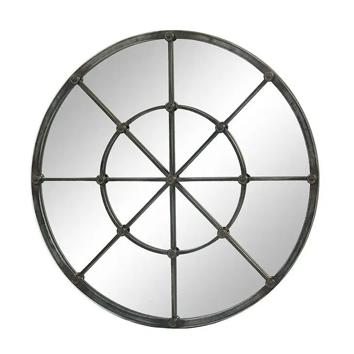 Dirty Diana Distressed Round Cast Iron 36" Mirror with Rosettes | Banana Manor Rug Company