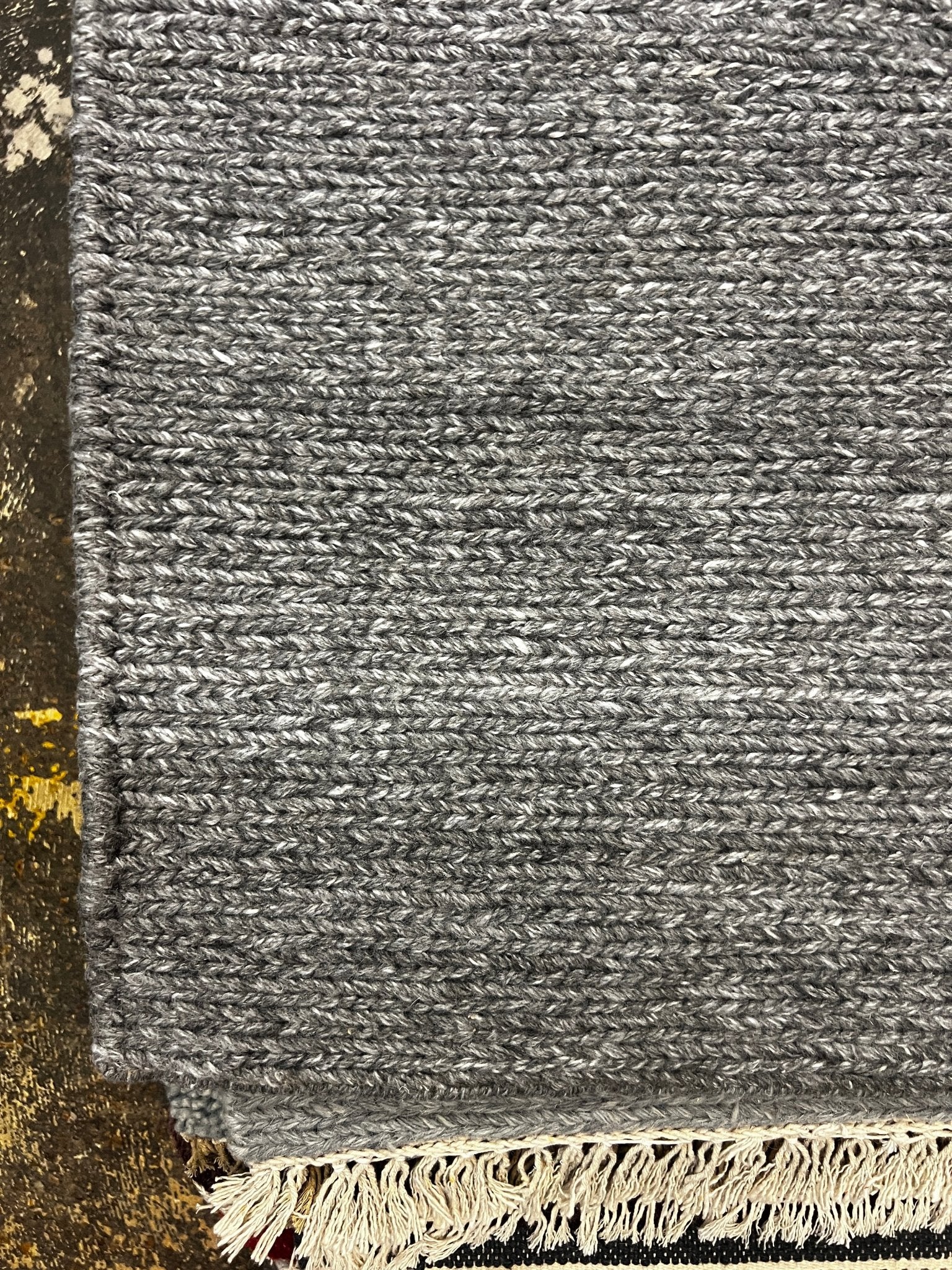 Dirty Rotten Scoundrel 6x9.3 Gray Pet Yarn Durrie Rug | Banana Manor Rug Factory Outlet