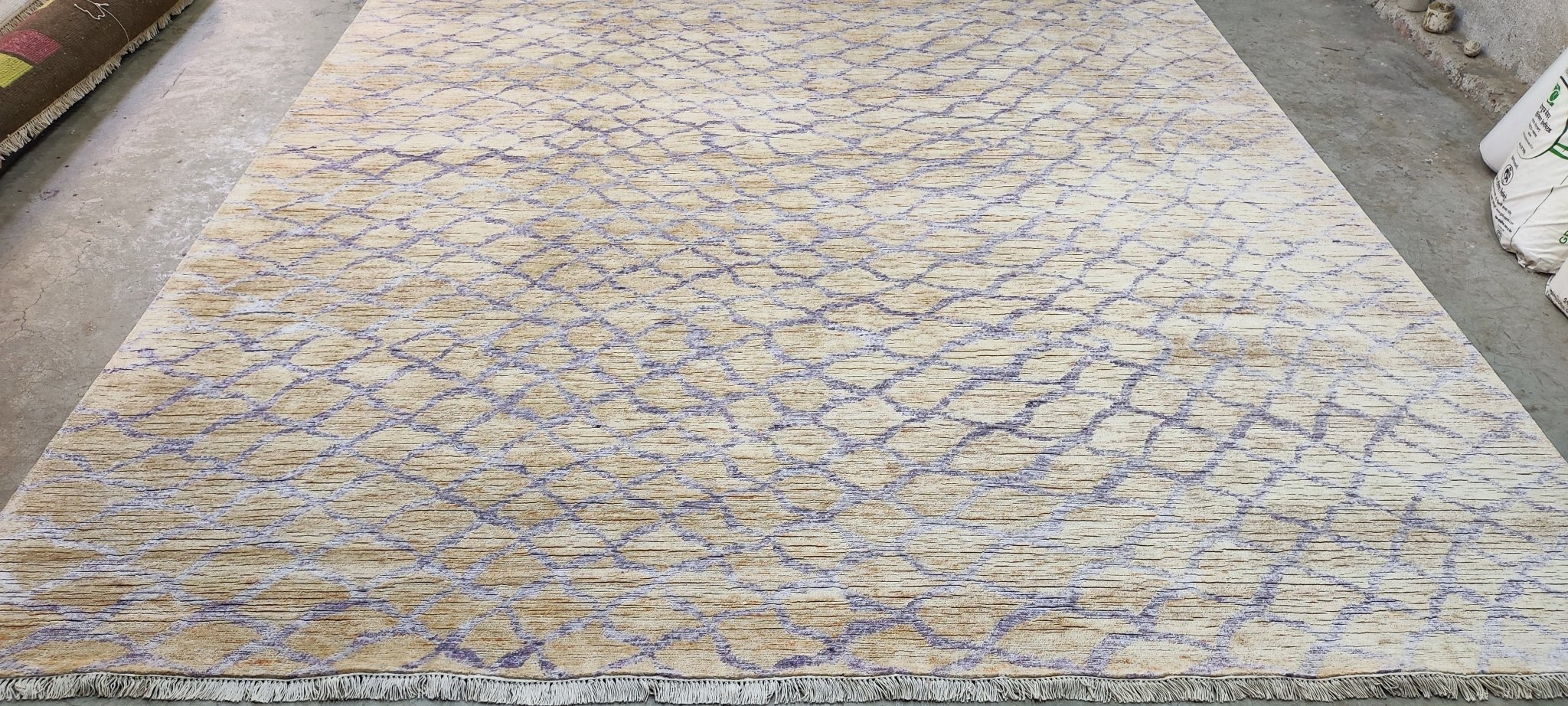 Donald O'Connor Hand-Knotted Modern Rug Gold and Blue 9x12.9 | Banana Manor Rug Company