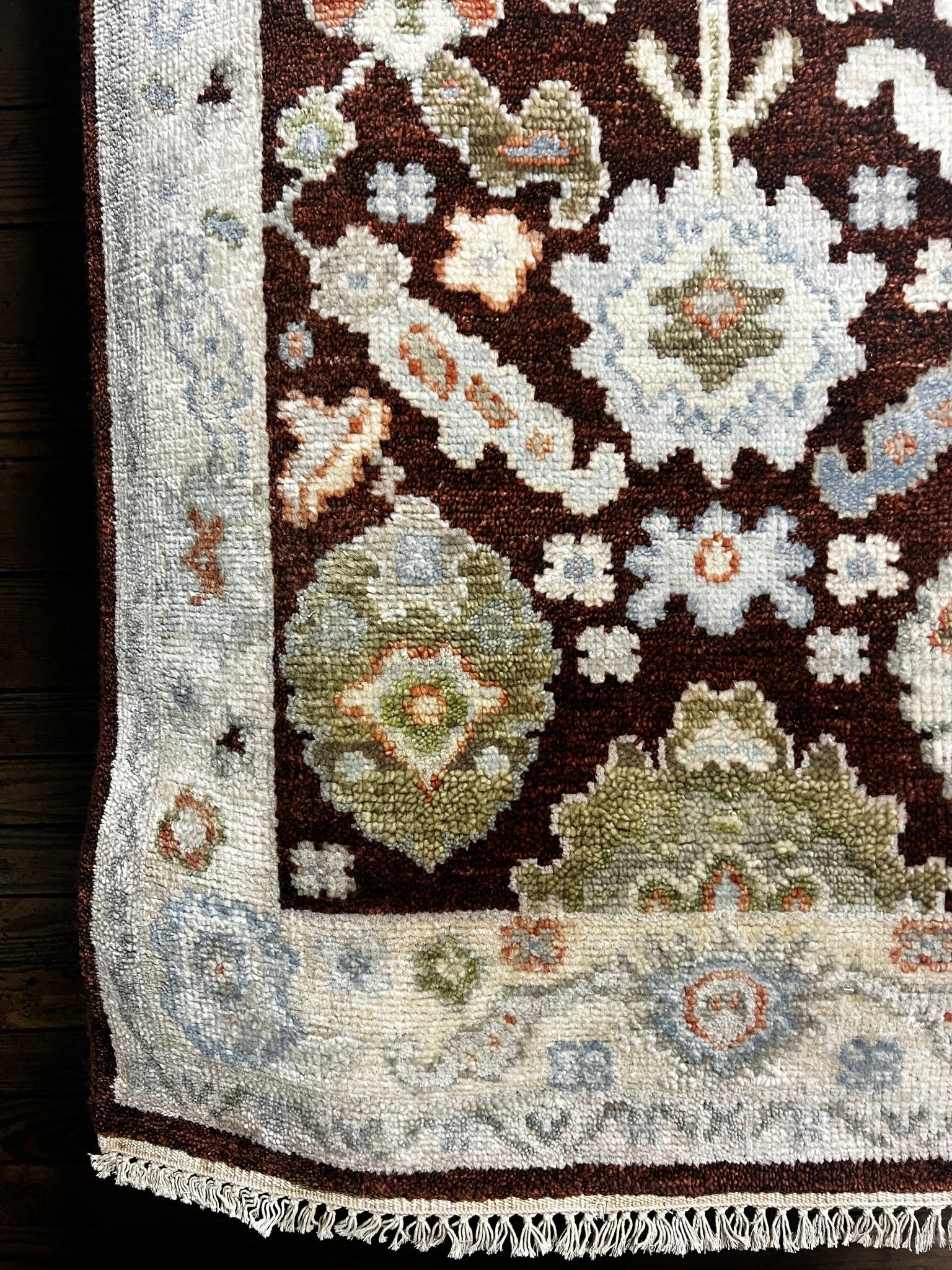 Dorothy Draper Red and Ivory Hand-Knotted Oushak Runner 3x14.3 | Banana Manor Rug Company