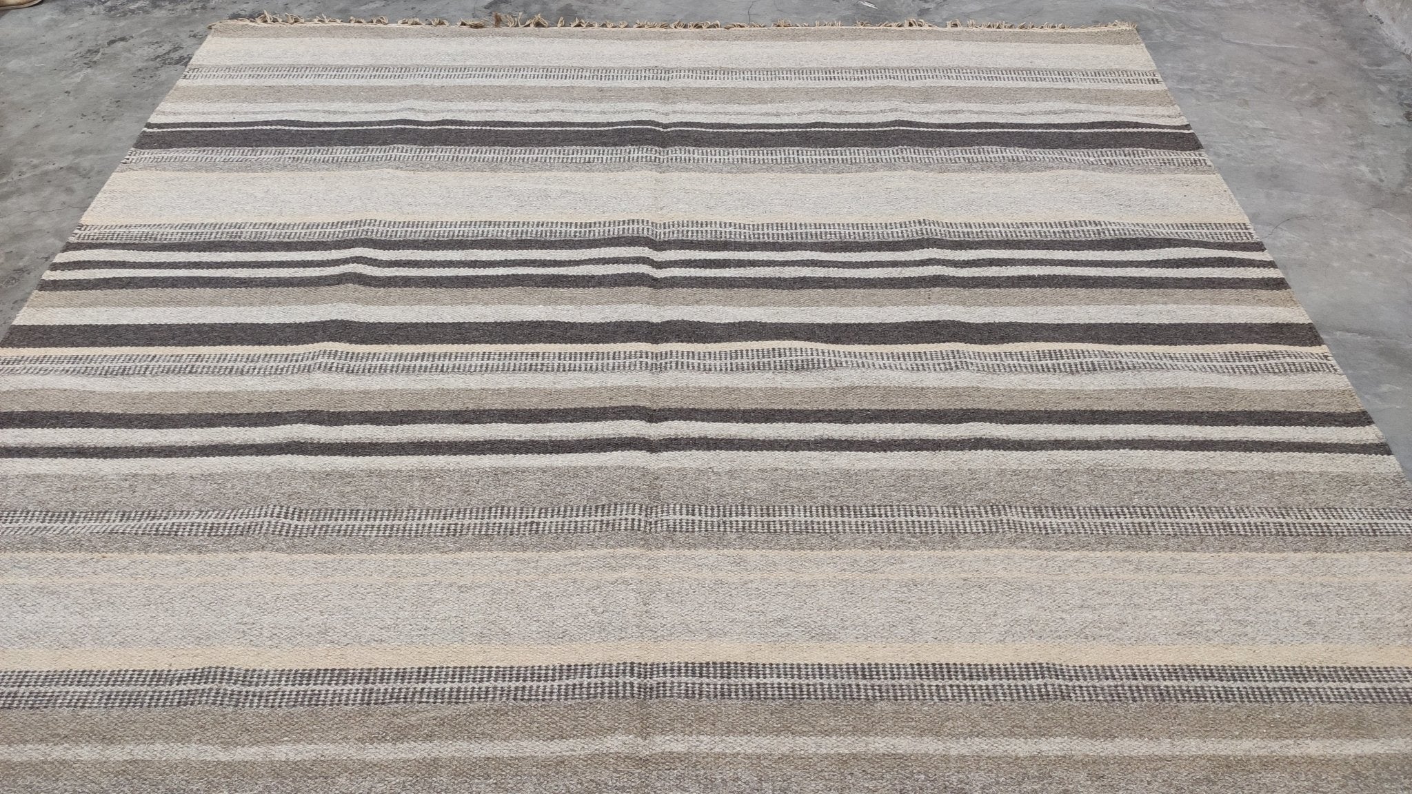 Down in Delray 6.6x8.3 Striped Brown Handwoven Durrie Rug | Banana Manor Rug Company