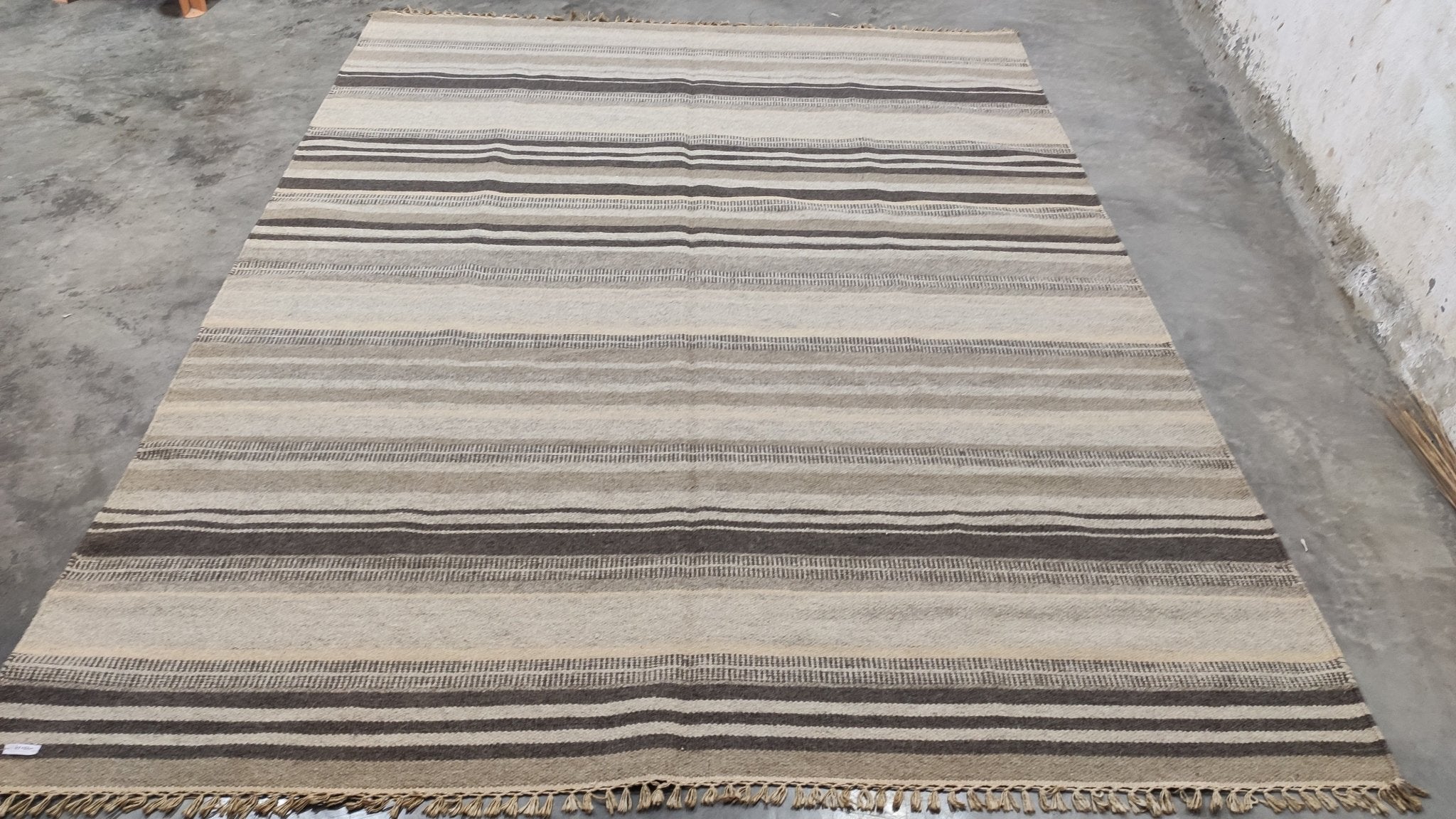 Down in Delray 6.6x8.3 Striped Brown Handwoven Durrie Rug | Banana Manor Rug Company