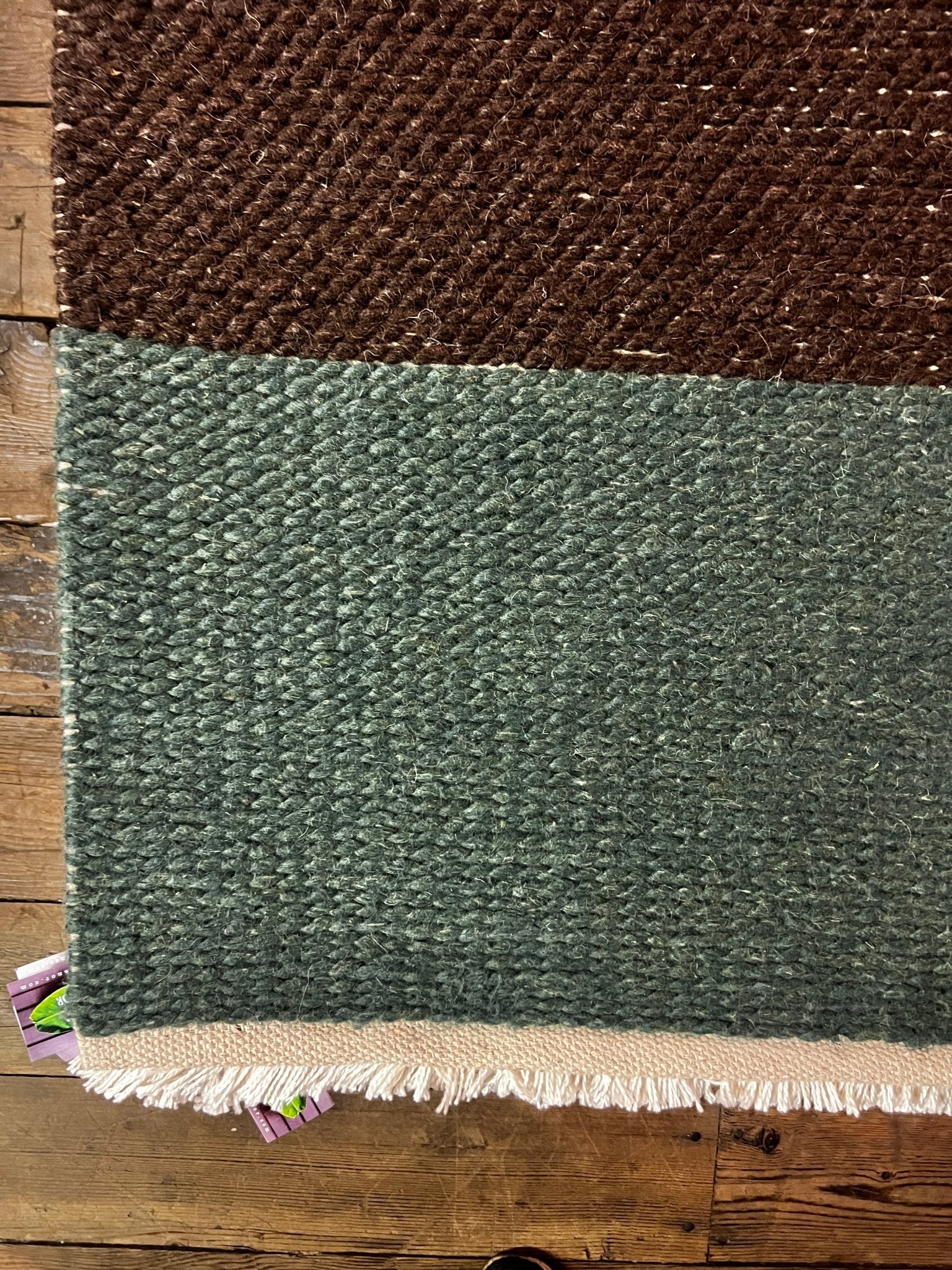 Dr. Evil 4.6x7 Brown and Green Striped Handwoven Durrie Rug | Banana Manor Rug Factory Outlet