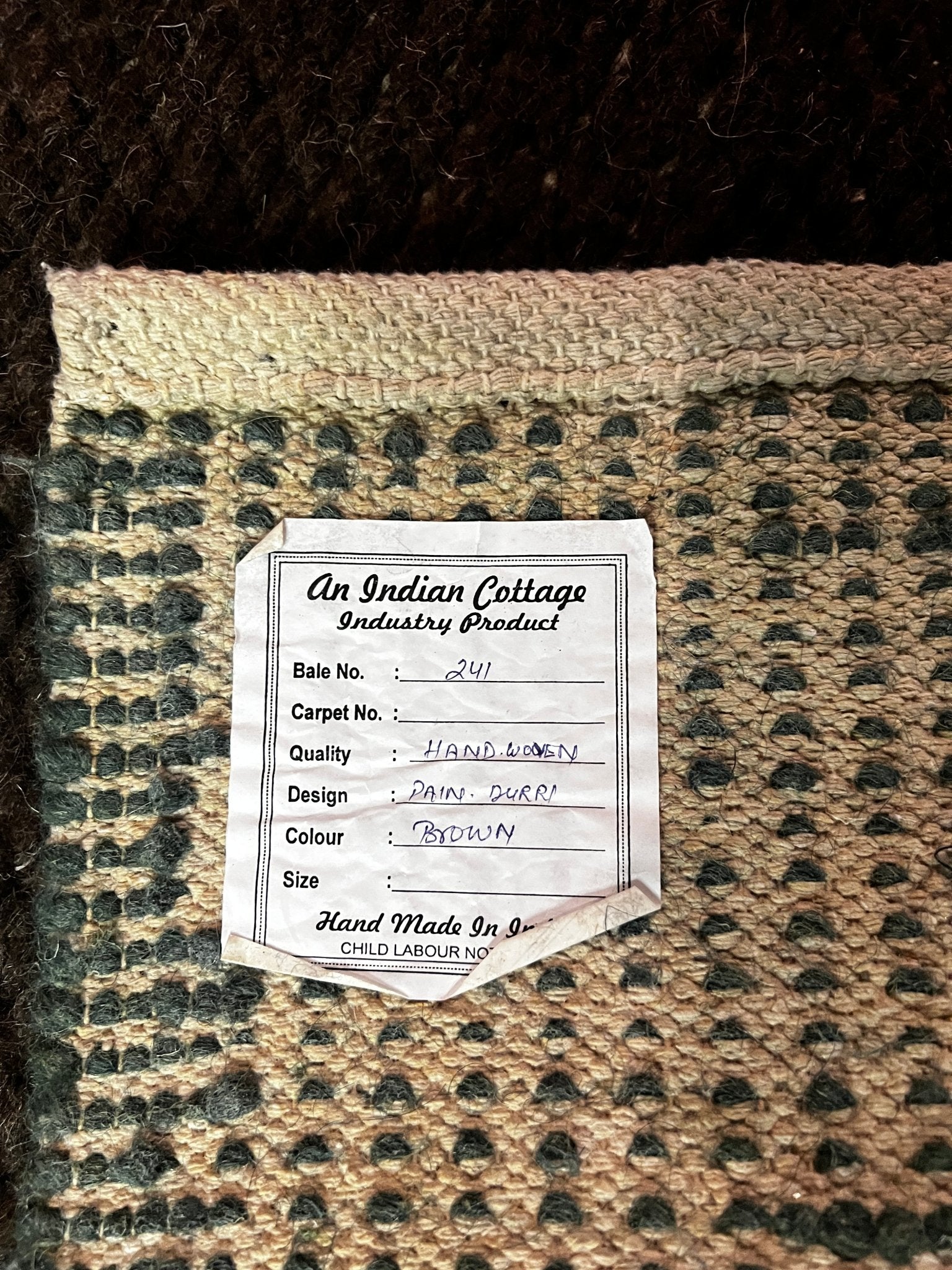 Dr. Evil 4.6x7 Brown and Green Striped Handwoven Durrie Rug | Banana Manor Rug Factory Outlet