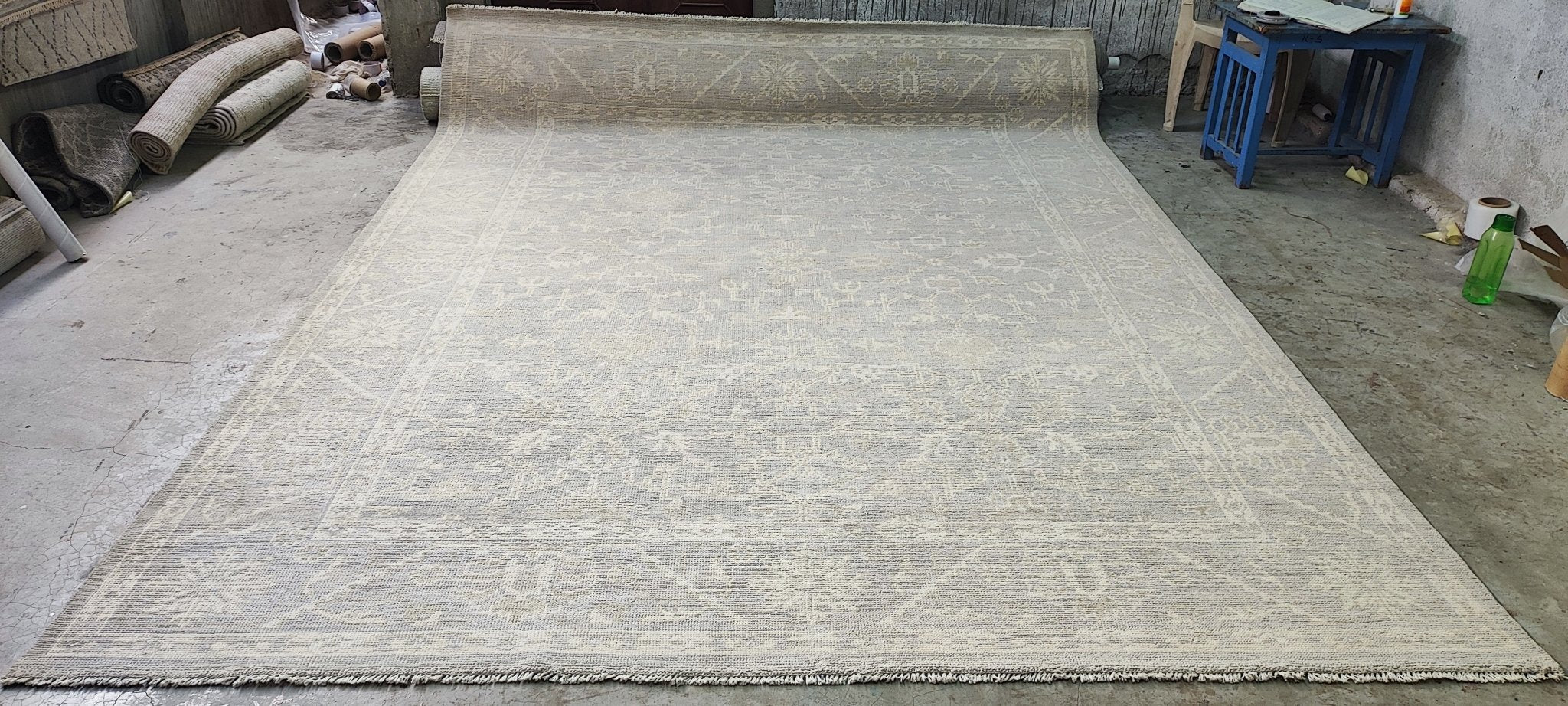 Drew Barrymore 9x11.9 Grey and Silver Hand-Knotted Oushak Rug | Banana Manor Rug Company