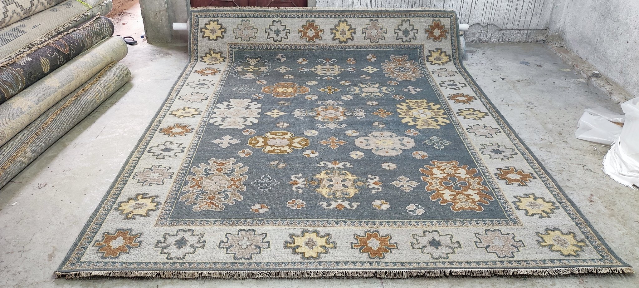 Dvira Ovadia Grey and Tan Hand-Knotted Oushak Rug 8x10 | Banana Manor Rug Company