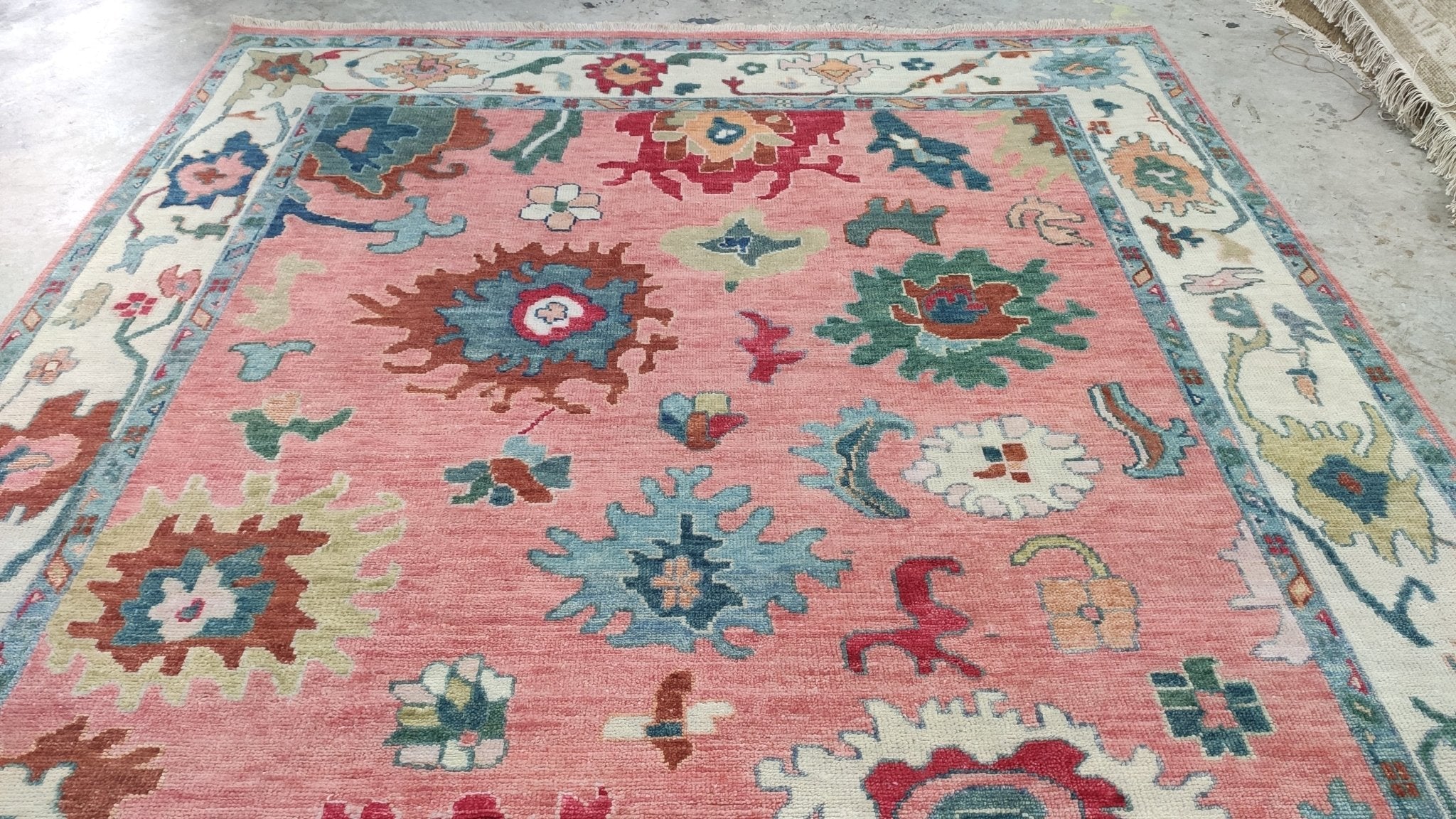 Eileen 8x10 Pink and Ivory Hand-Knotted Oushak Rug | Banana Manor Rug Company