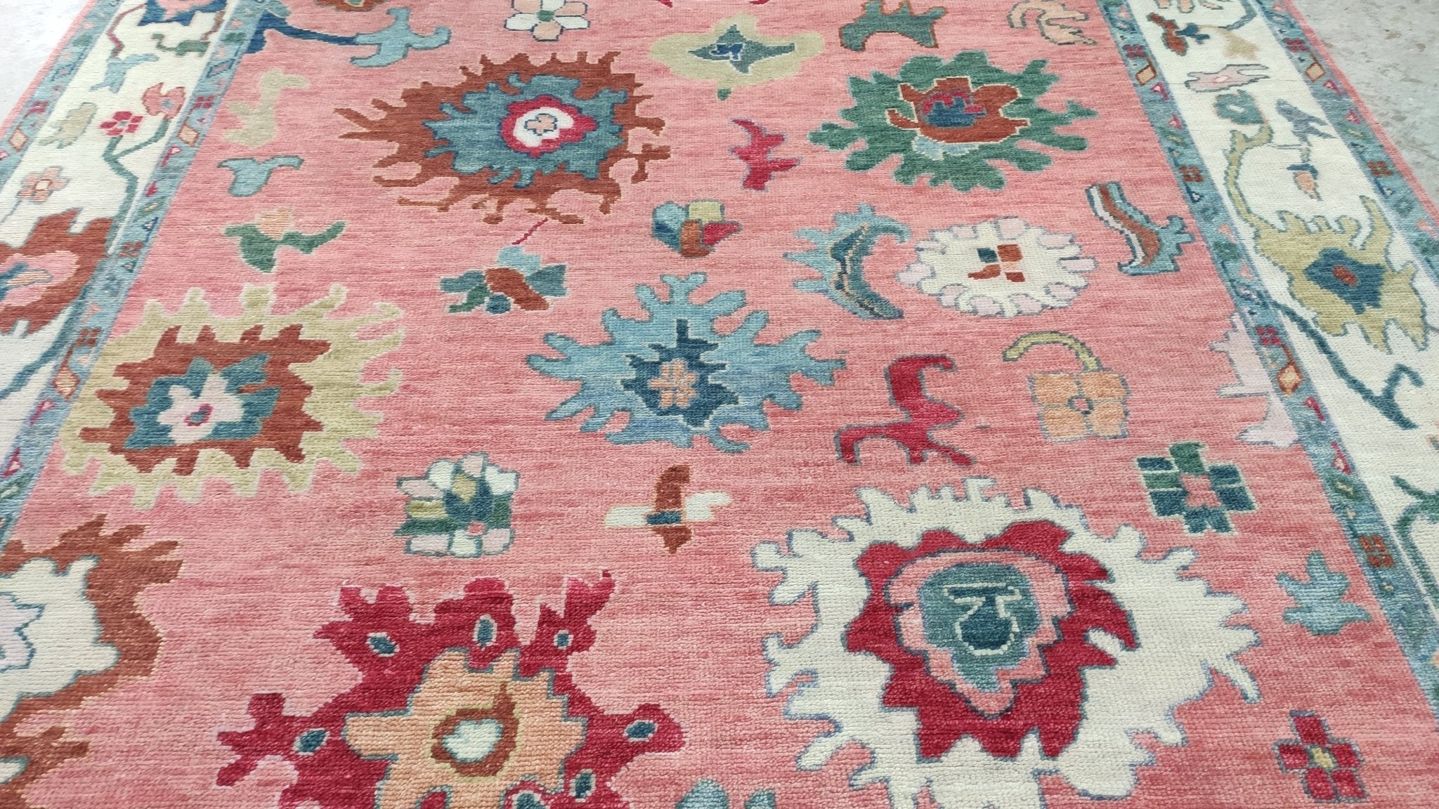 Eileen 8x10 Pink and Ivory Hand-Knotted Oushak Rug | Banana Manor Rug Company