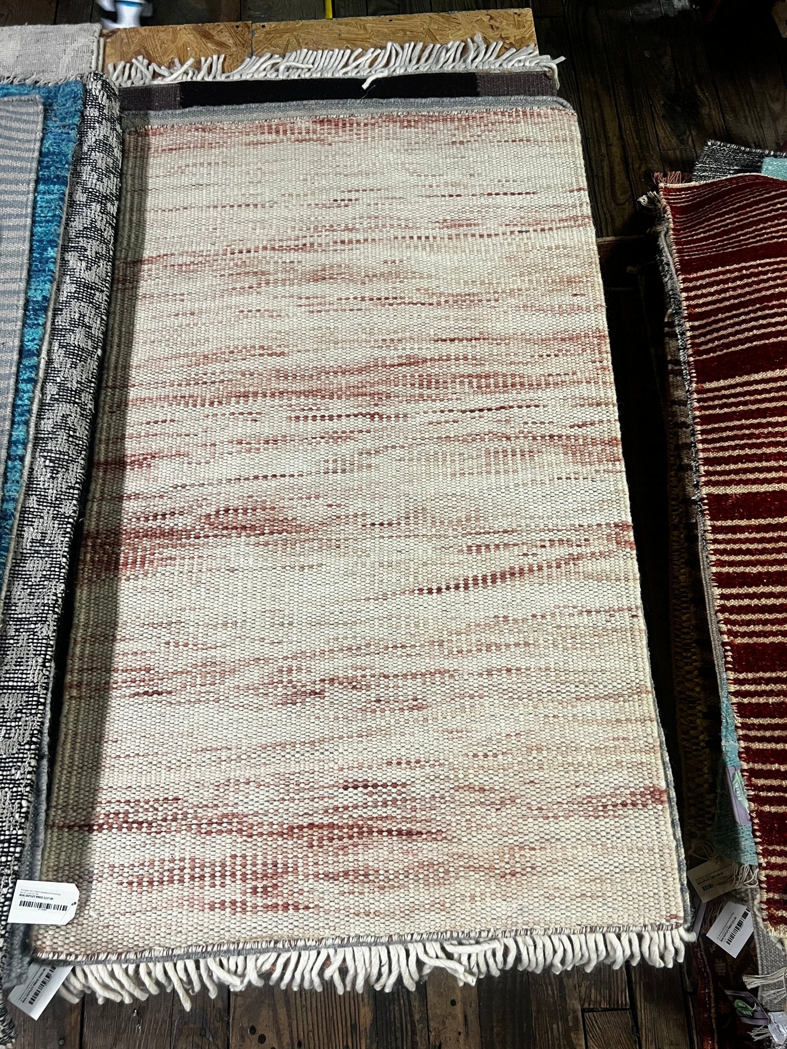 El Guapo 3x5.1 Peach Handwoven Durrie Rug | Banana Manor Rug Factory Outlet