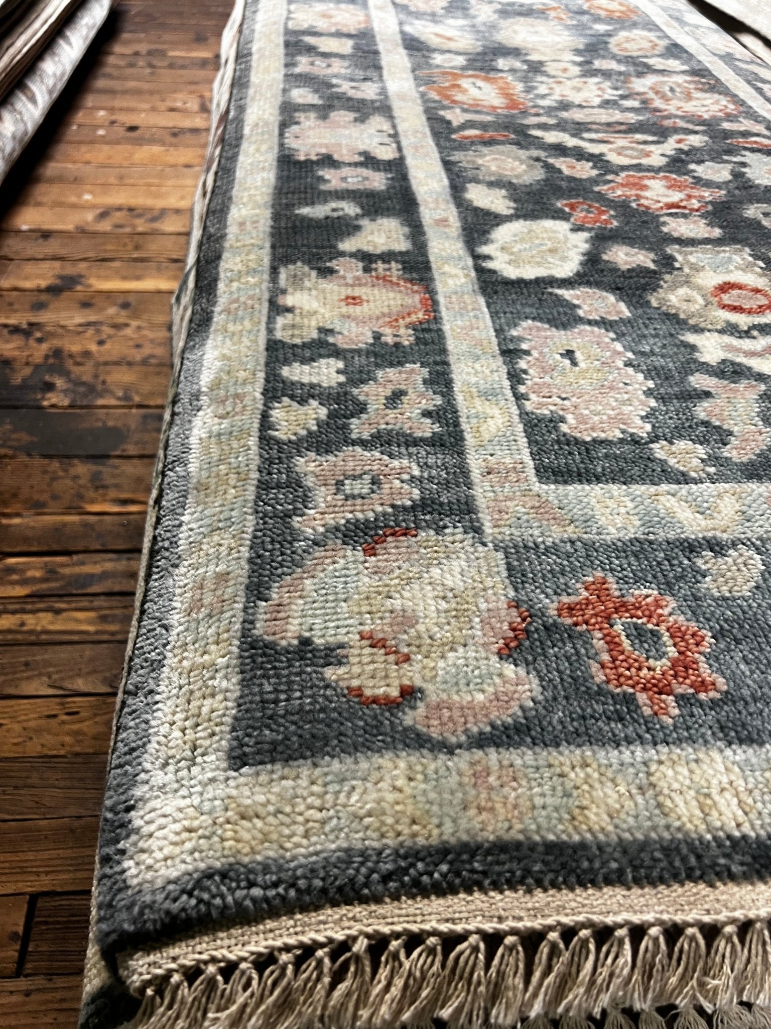 Elisha Cushman 3x11.6 Dark Grey Hand-Knotted Oushak Runner | Banana Manor Rug Factory Outlet