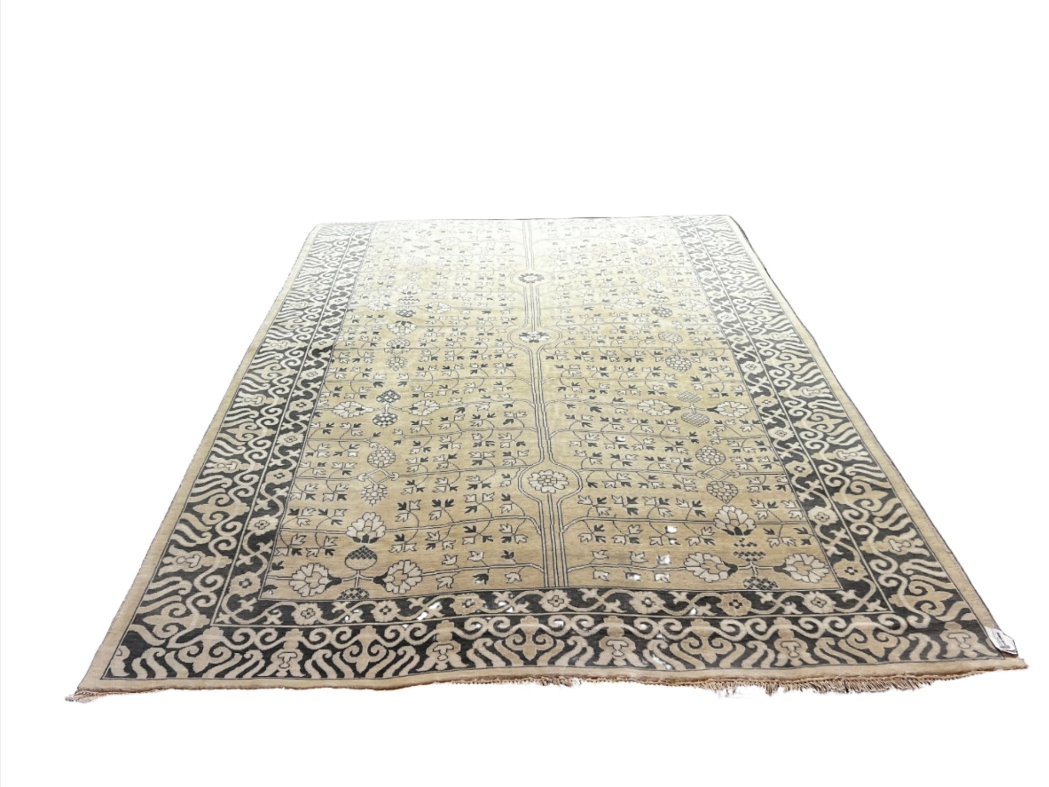 Elizabeth Retake 8x14 Blue and Tan Hand-Knotted Oushak | Banana Manor Rug Factory Outlet