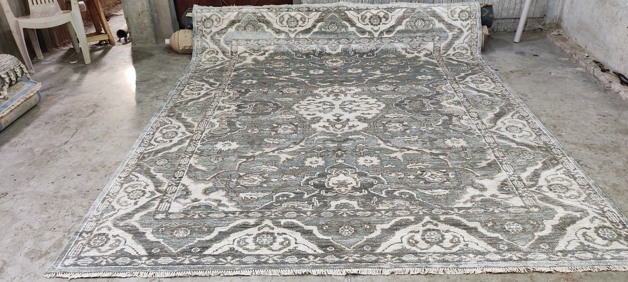 Elize du Toit Hand-Knotted Oushak Rug Grey and Tan 8.3x10 | Banana Manor Rug Company