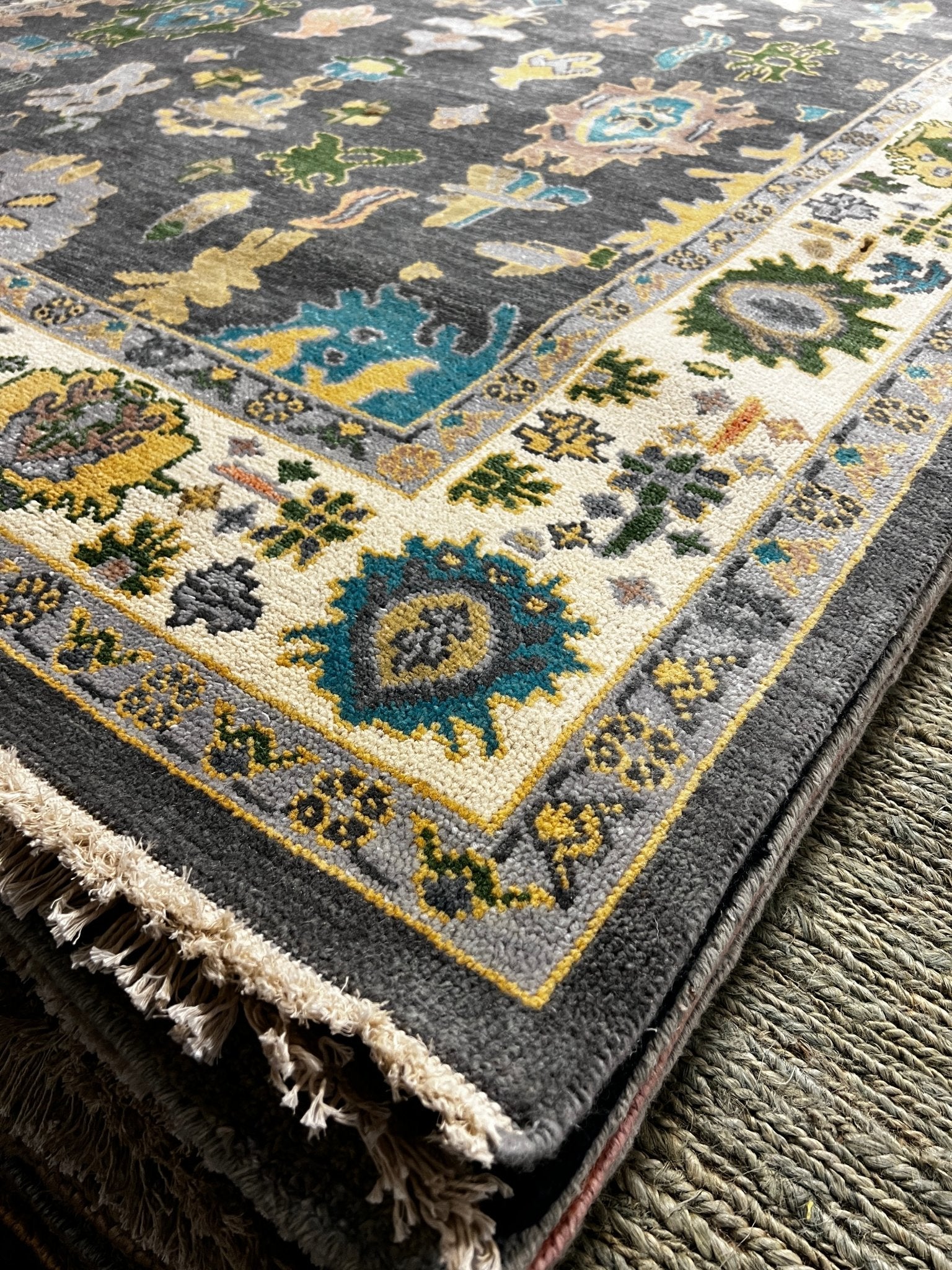 Ella 6x9 Grey and Ivory Hand-Knotted Oushak Rug | Banana Manor Rug Company