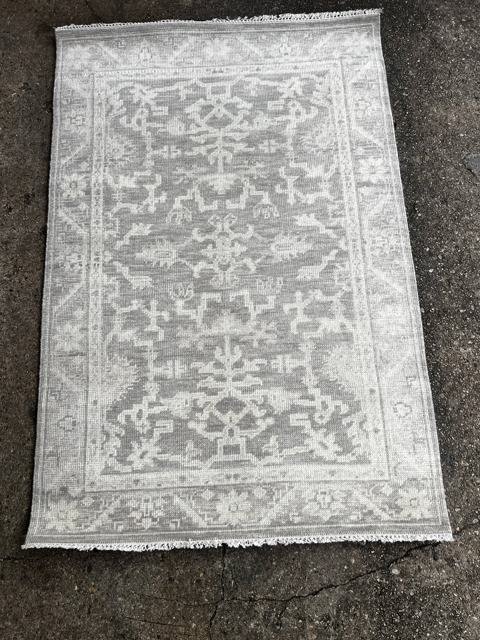 Ellen Stratton 4x6 Hand-Knotted Grey & Silver Turkish Oushak | Banana Manor Rug Factory Outlet