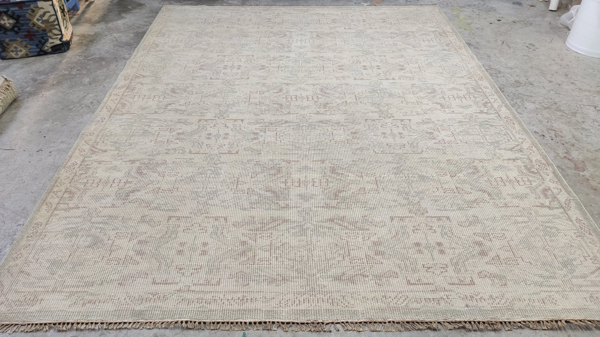 Ellie 7.9x10.3 Ivory and Light Brown Hand-Knotted Oushak Rug | Banana Manor Rug Company