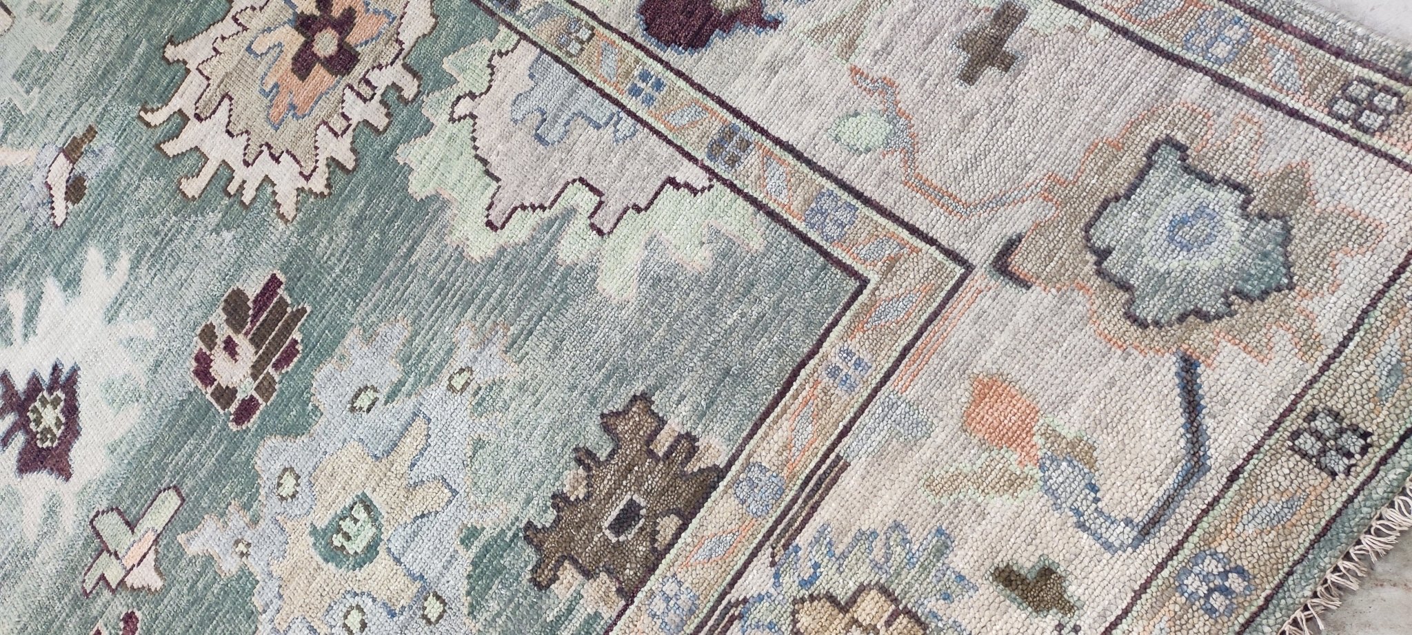 Ellie Cullman 10x14 Light Green and Tan Hand-Knotted Oushak Rug | Banana Manor Rug Company