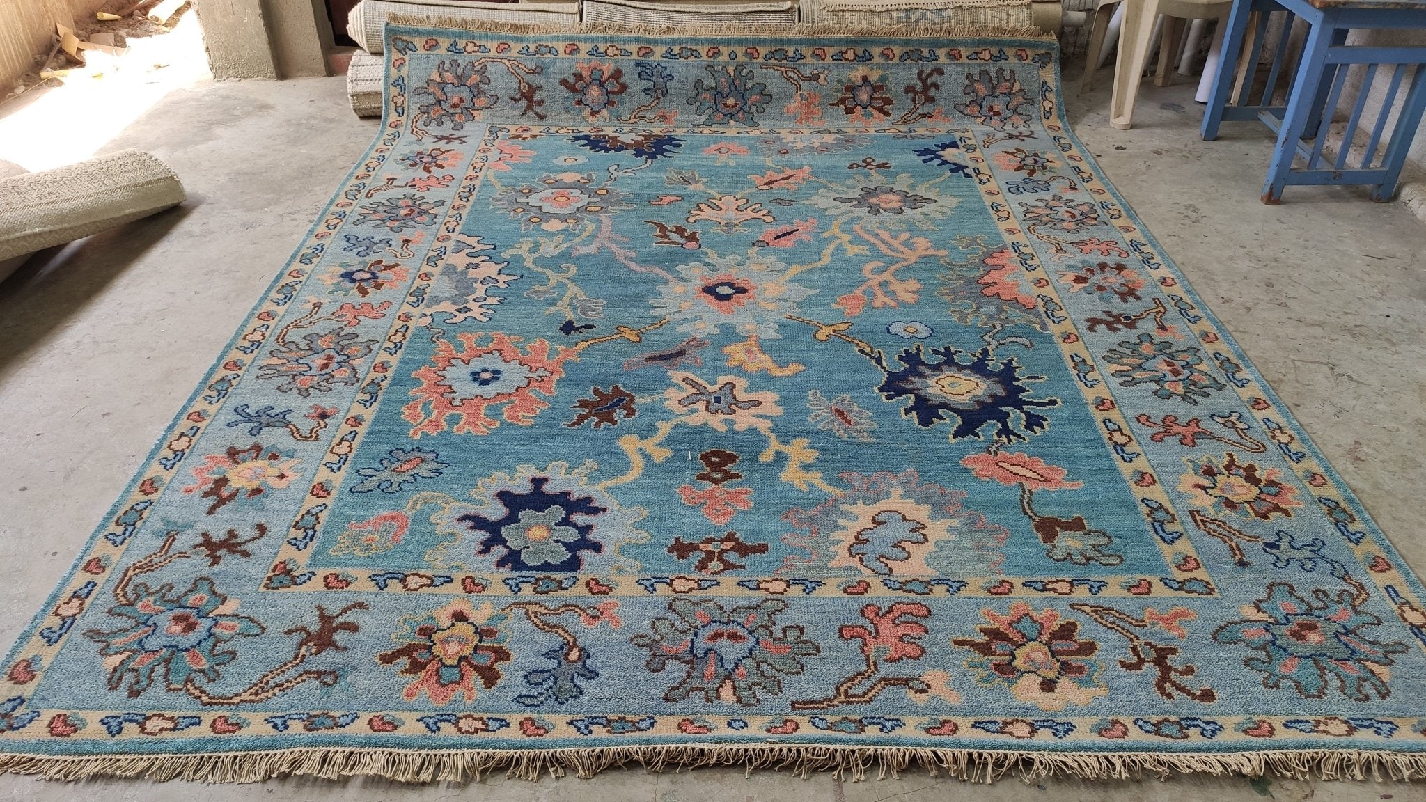 Elsa 8x10 Blue Hand-Knotted Oshak Rug | Banana Manor Rug Company