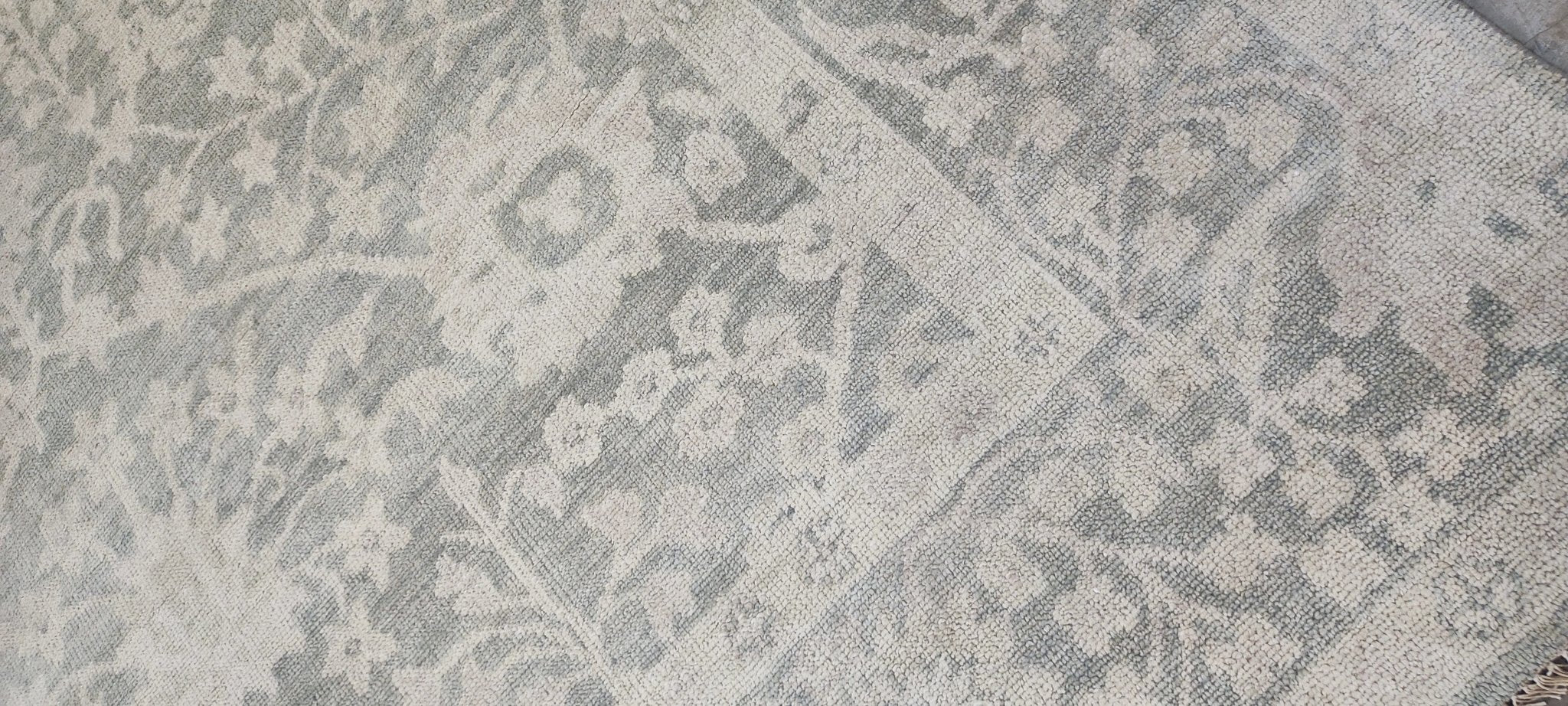 Emily Browning Hand-Knotted Oushak Rug Aqua and Silver 8x10.3 | Banana Manor Rug Company