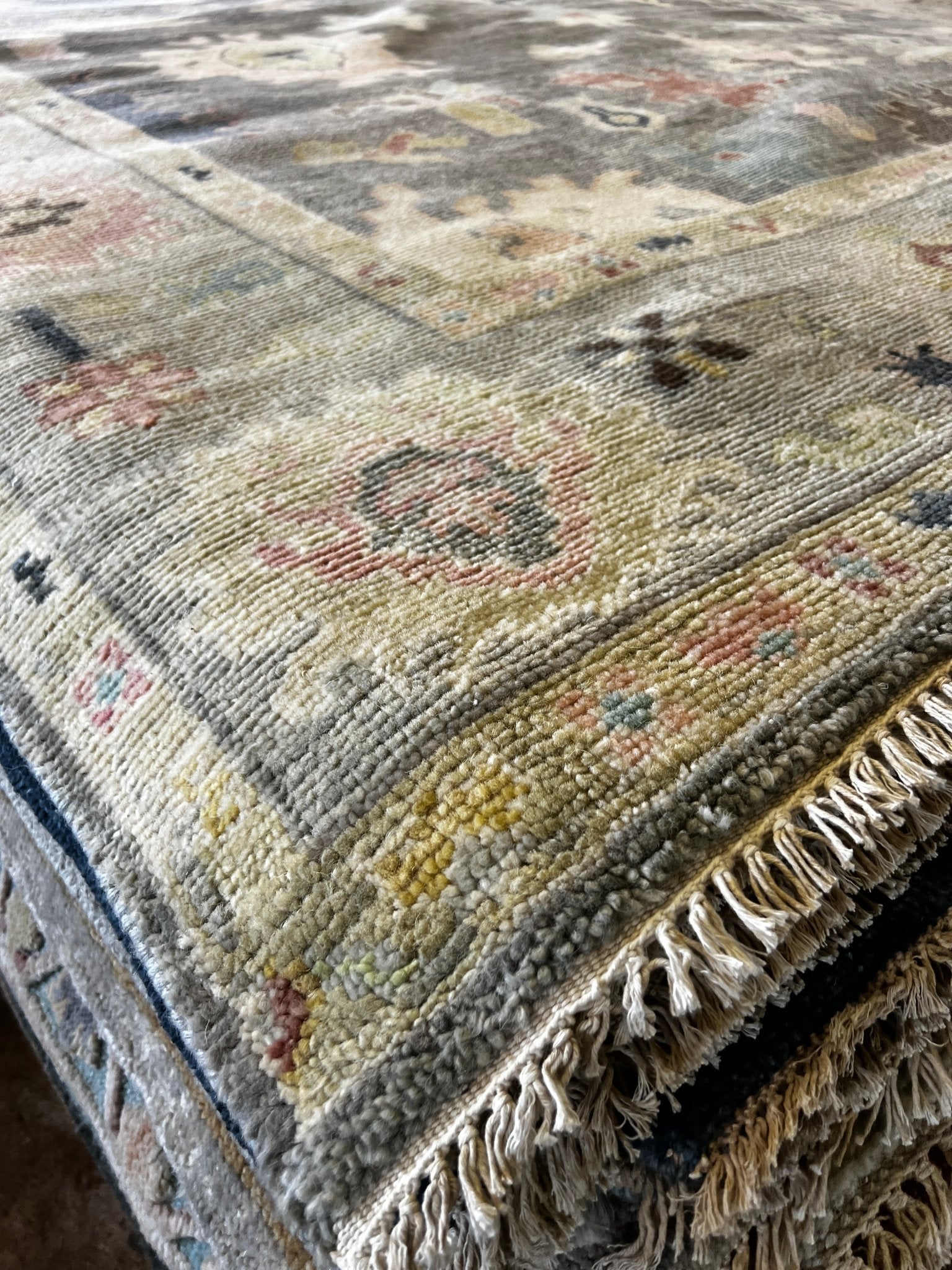 Emily Fisher Landau 9x12 Grey and Tan Hand-Knotted Oushak Rug | Banana Manor Rug Factory Outlet