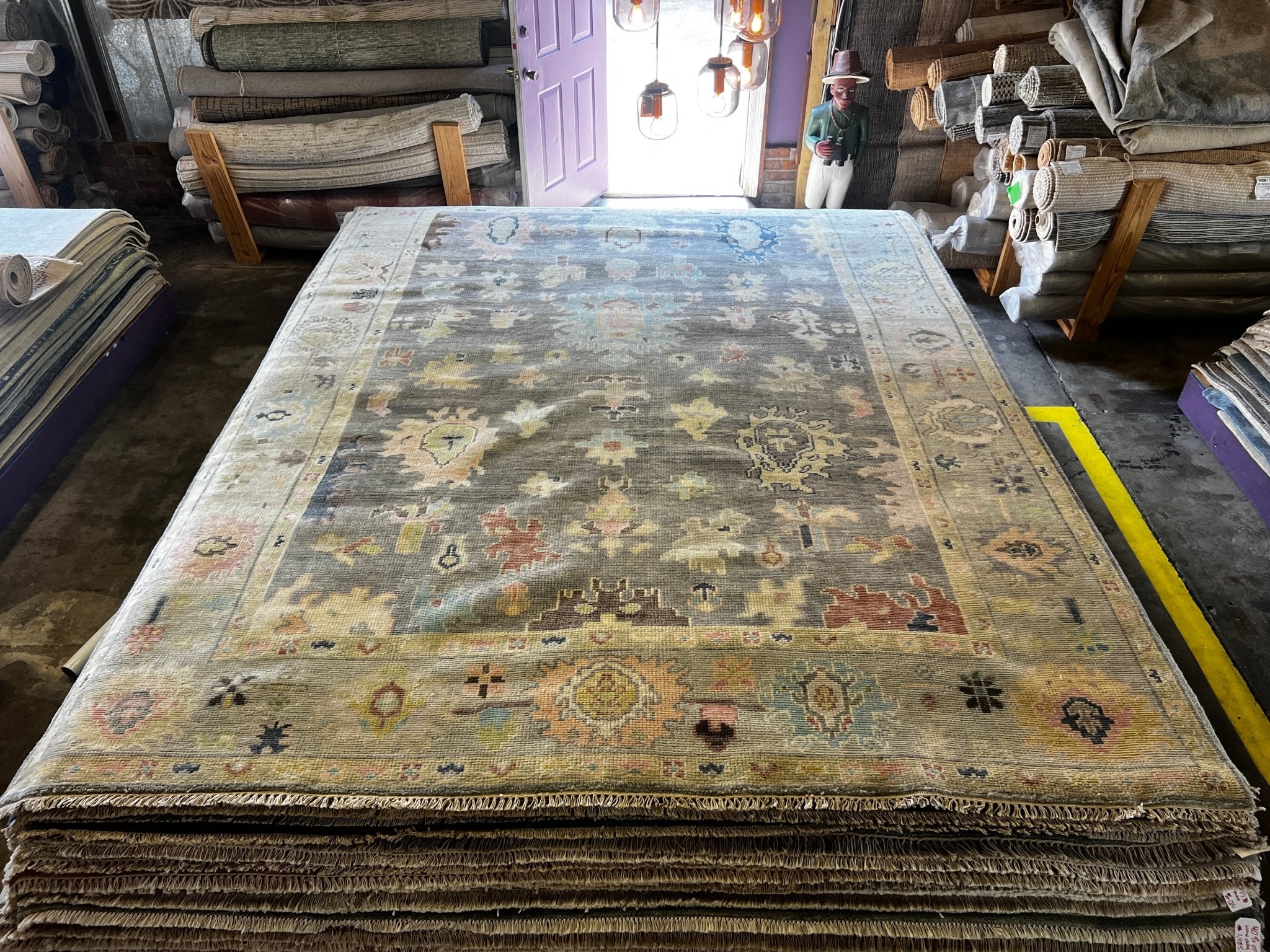 Emily Fisher Landau 9x12 Grey and Tan Hand-Knotted Oushak Rug | Banana Manor Rug Factory Outlet