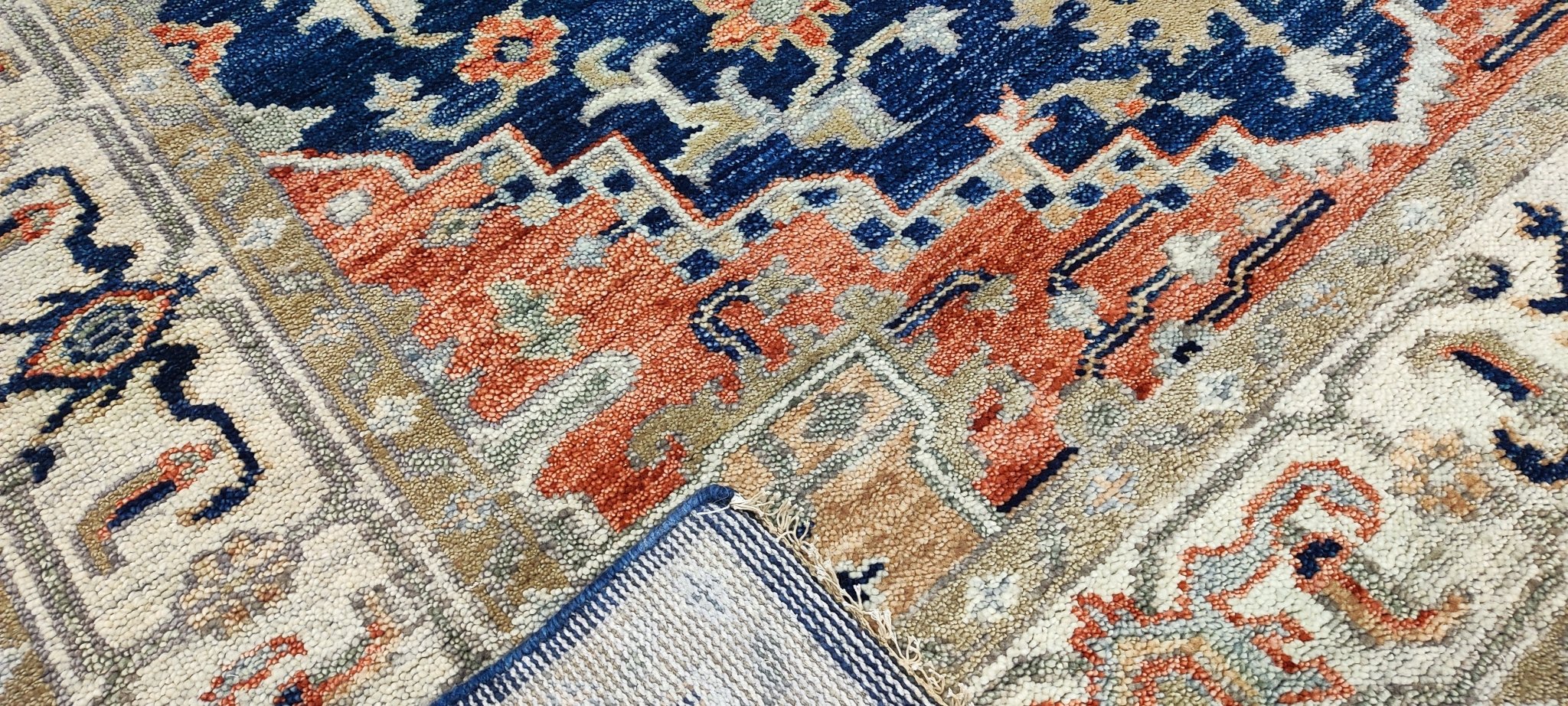 Emily O'Brien 8x10 Hand-Knotted Blue & Beige Serapi | Banana Manor Rug Factory Outlet