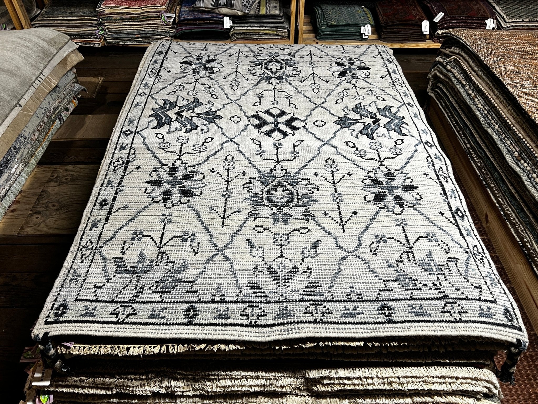 Emily Waltham 5x8 Hand-Knotted Ivory Oushak | Banana Manor Rug Factory Outlet