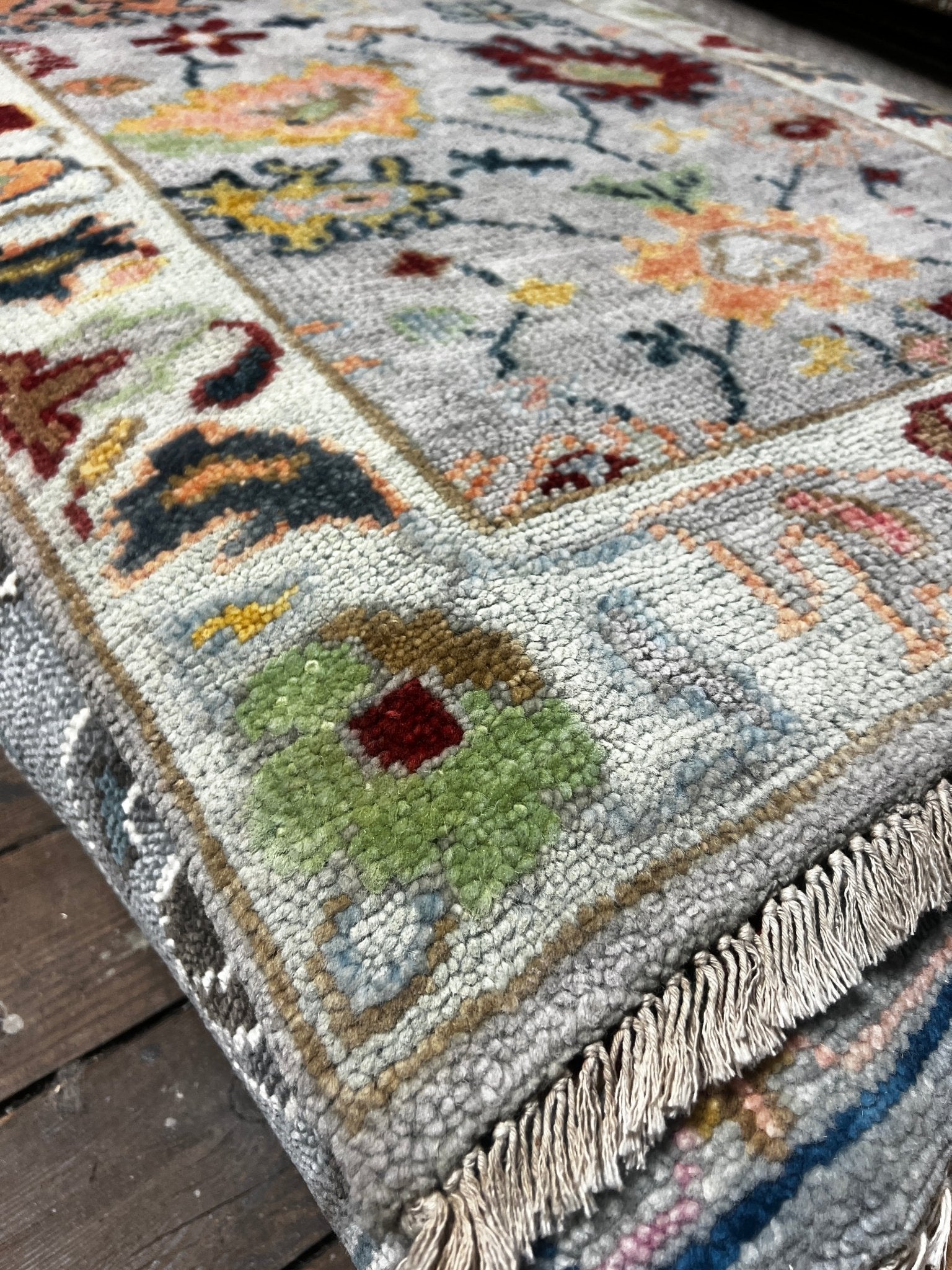 Ethel 2.9x10 Grey and Light Green Hand-Knotted Oushak Runner | Banana Manor Rug Factory Outlet