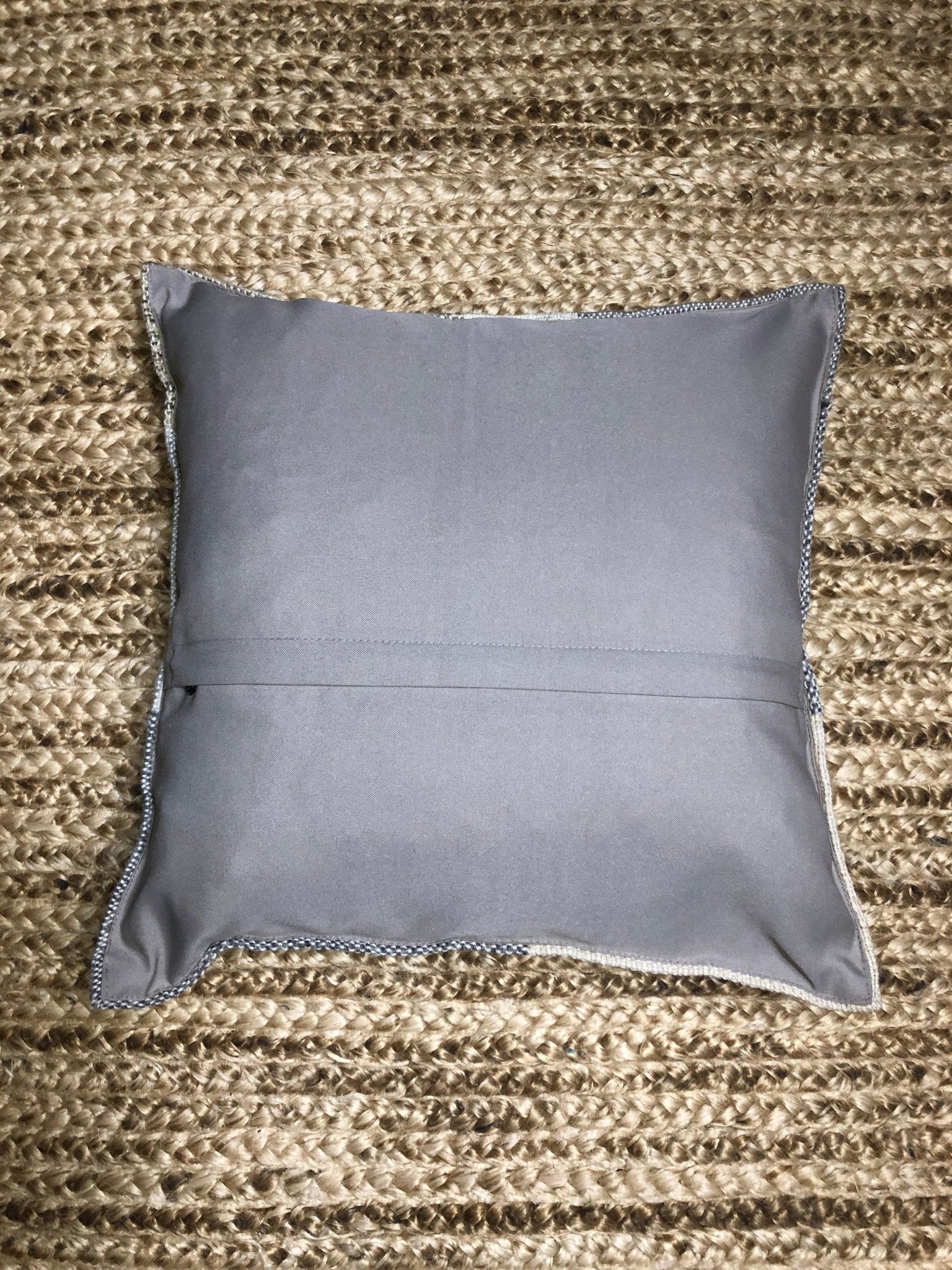 Eula Grey, Beige and Blue Patchwork Pillow | Banana Manor Rug Company