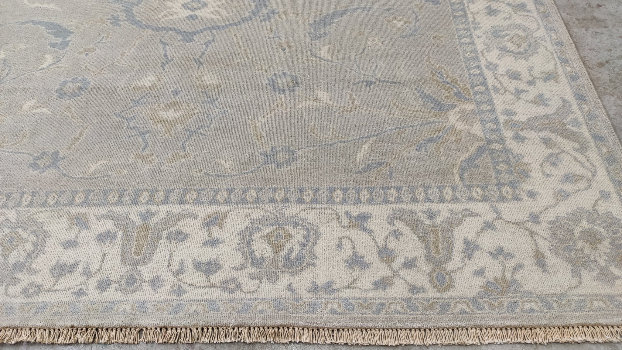 Eva 7.9x9.9 Beige and Ivory Hand-Knotted Oushak Rug | Banana Manor Rug Company