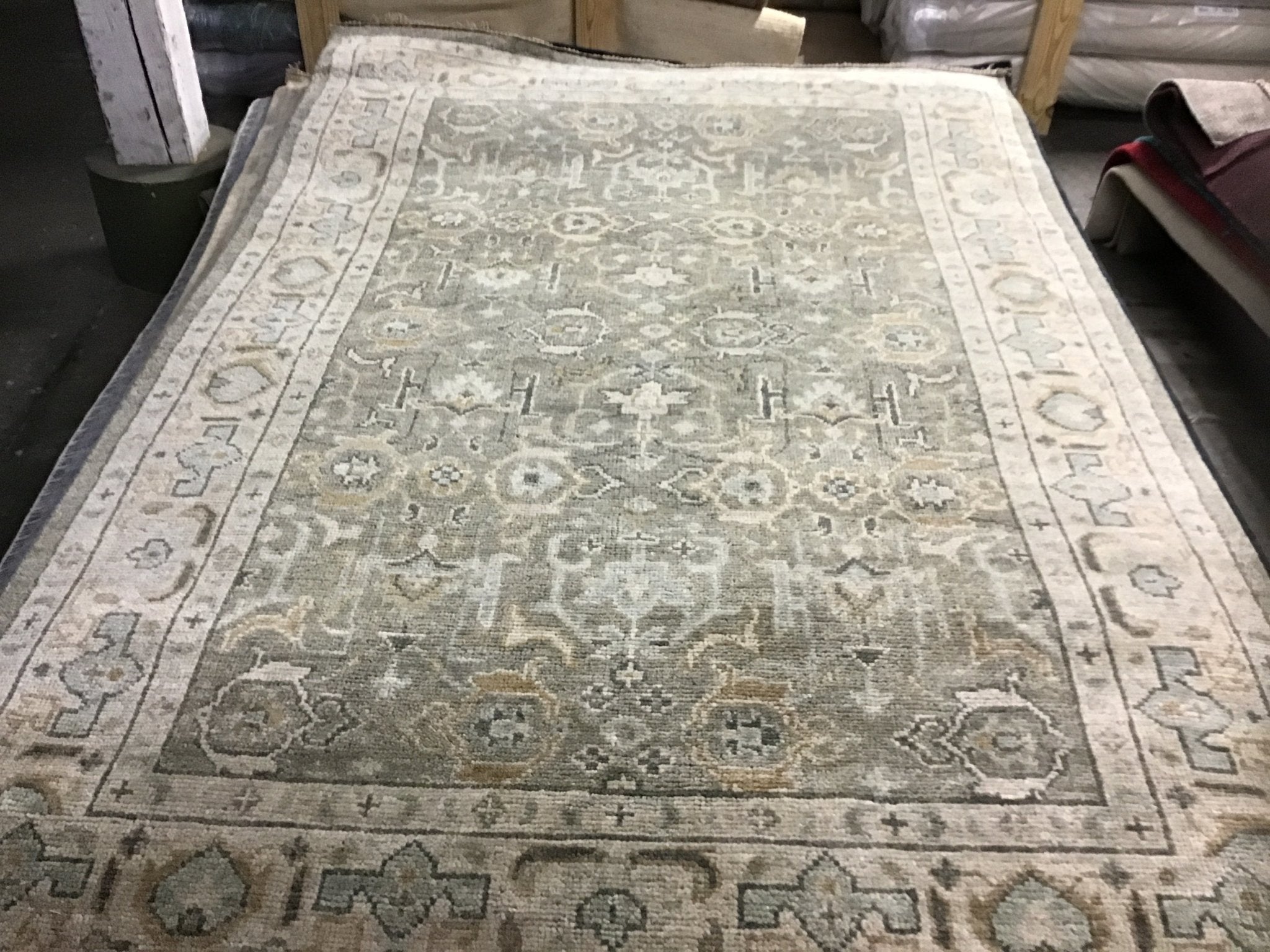 Evangeline 6x9 Grey and Beige Hand-Knotted Oushak Rug | Banana Manor Rug Company