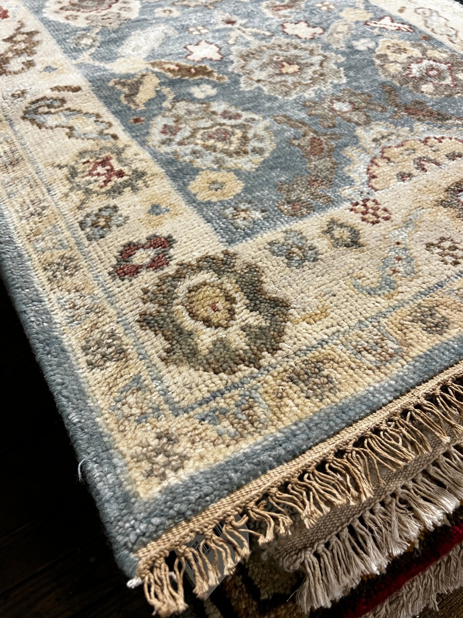 Eviana 3x12 Light Blue and Beige Hand-Knotted Oushak Runner | Banana Manor Rug Company