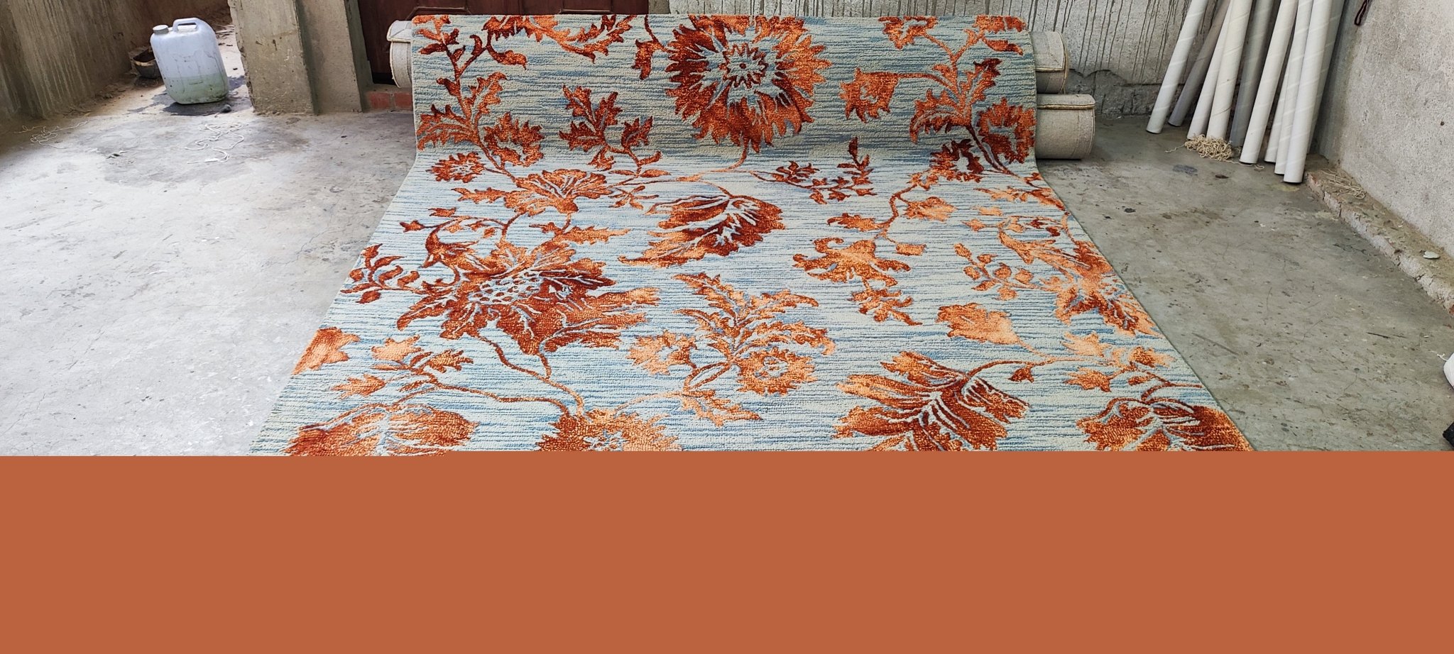 Ewan Roy Hand-Tufted Wool Aqua & Gold Floral | Banana Manor Rug Factory Outlet