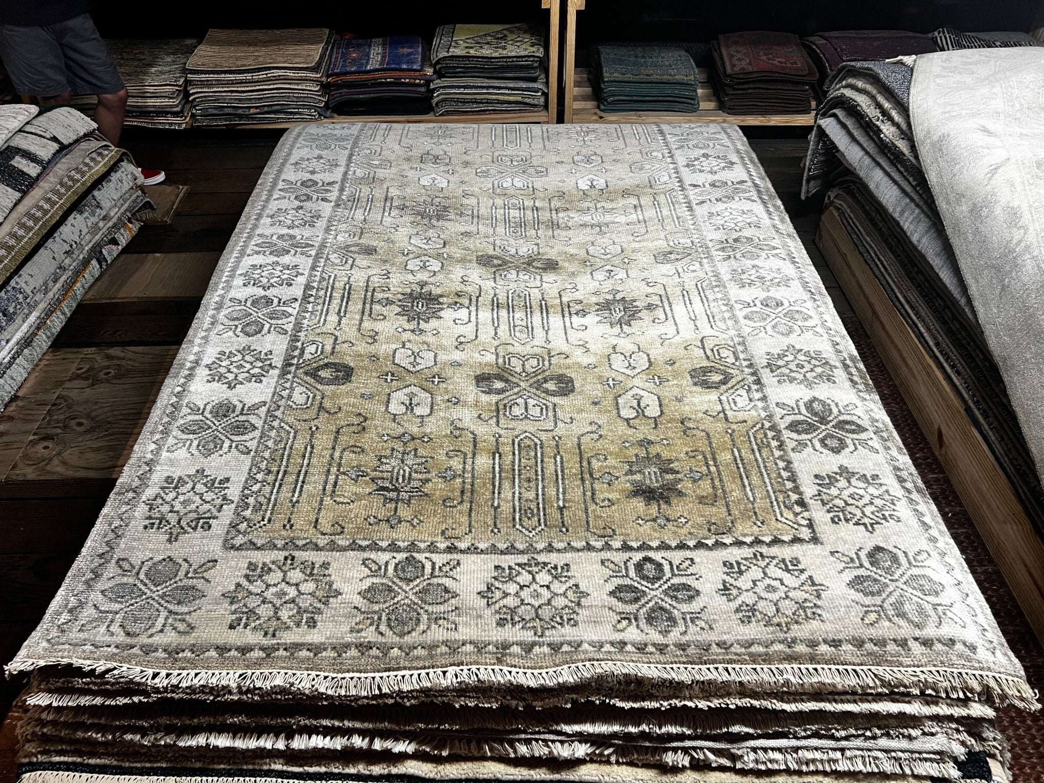 Famke 5x8 Tan & Ivory Oushak | Banana Manor Rug Factory Outlet