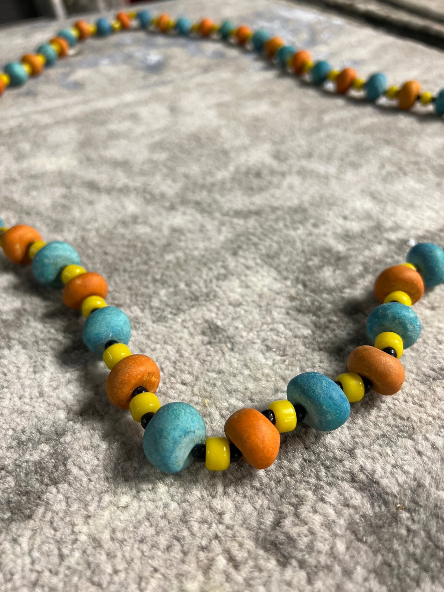 Farrah Long Orange Blue and Yellow Handmade Stone Necklace | Banana Manor Rug Company