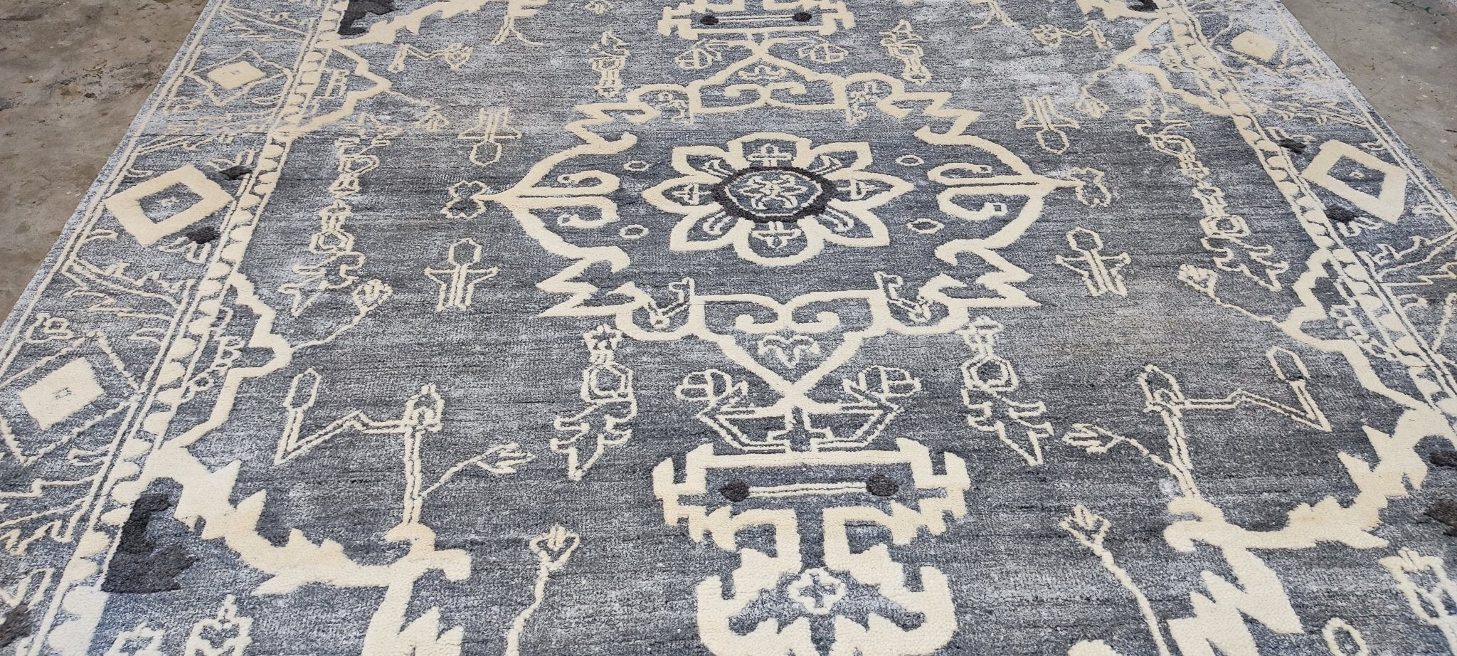 Fayard Nicholas Hand-Knotted Modern Rug Grey and Ivory High-Low 9x11.6 | Banana Manor Rug Company