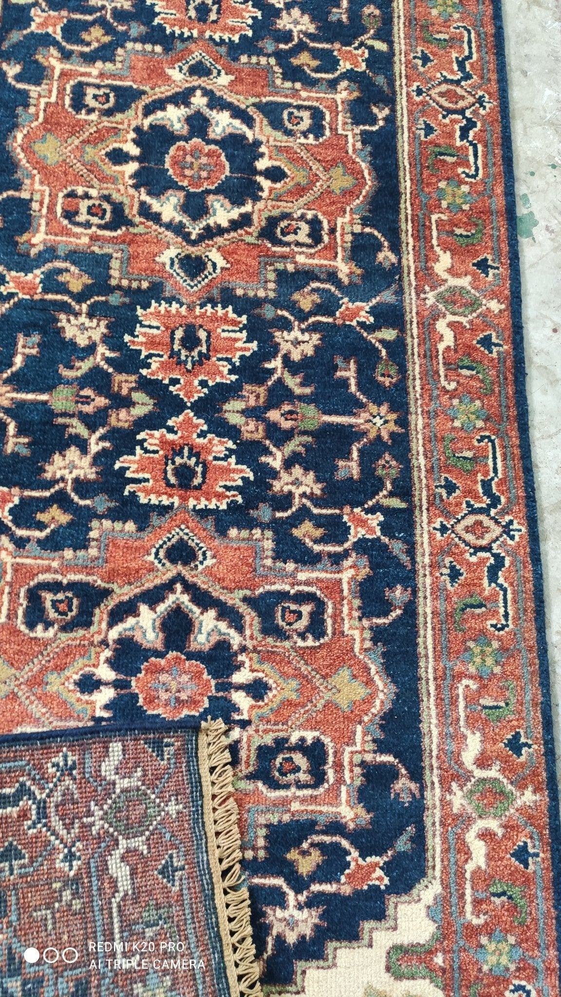 FAYM 2.6x12 Blue and Rust Hand-Knotted Serapi Runner | Banana Manor Rug Company