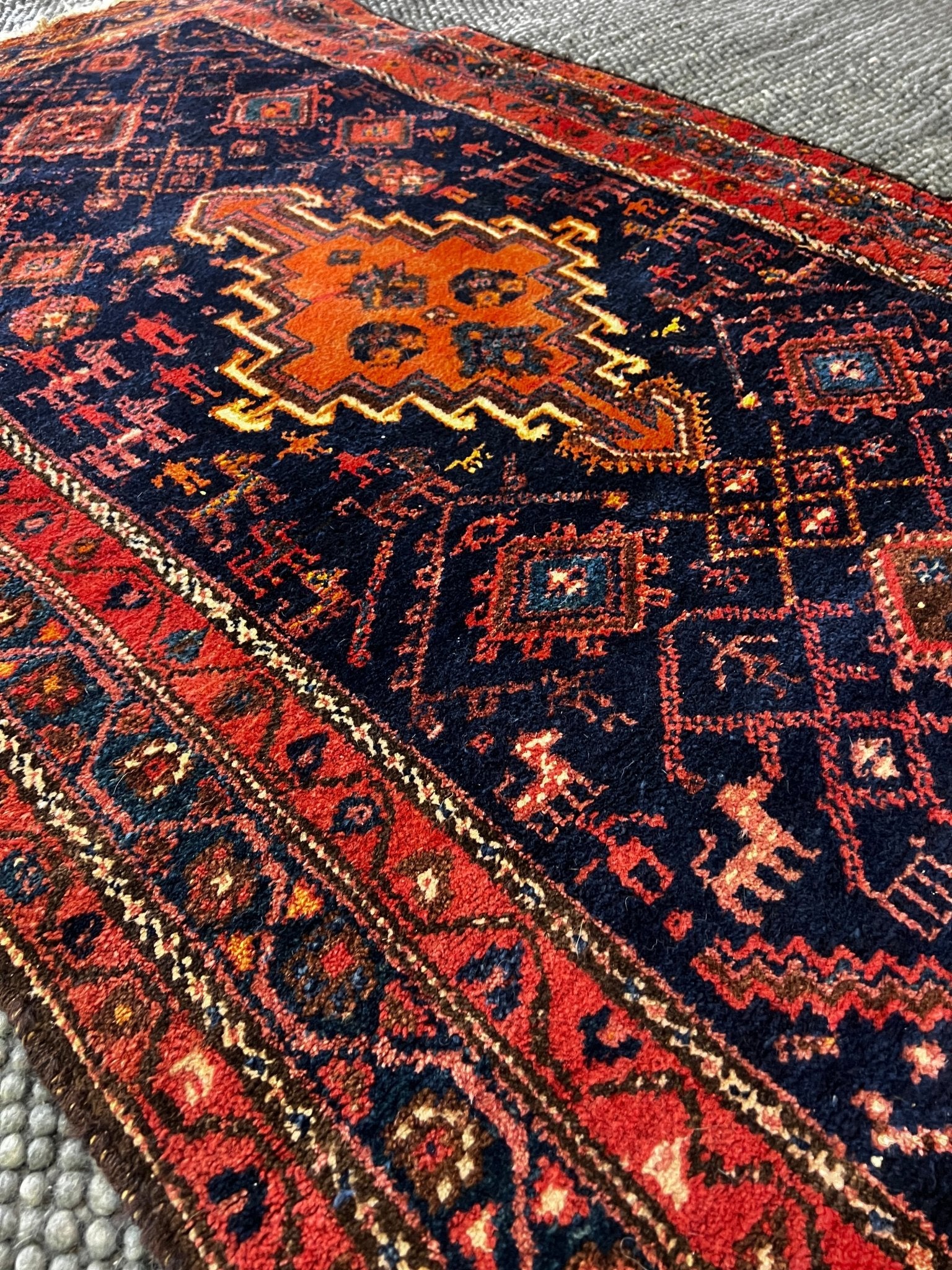 Fine Antique Persian Folk Life 3.11x6.7 Red & Blue | Banana Manor Rug Factory Outlet