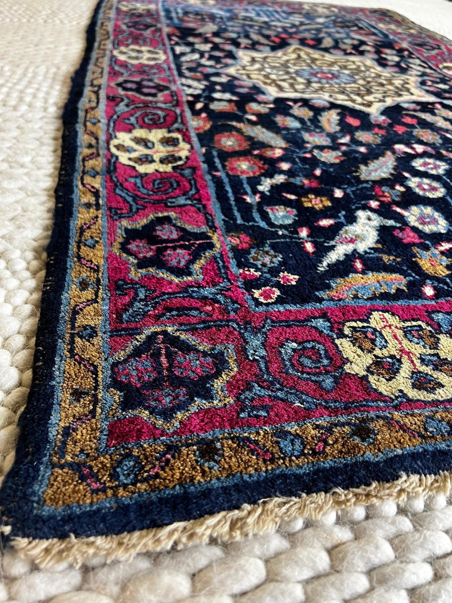 Fine Semi-Antique 2.6x5 Yazd Central Persian Rug Red and Blue | Banana Manor Rug Factory Outlet