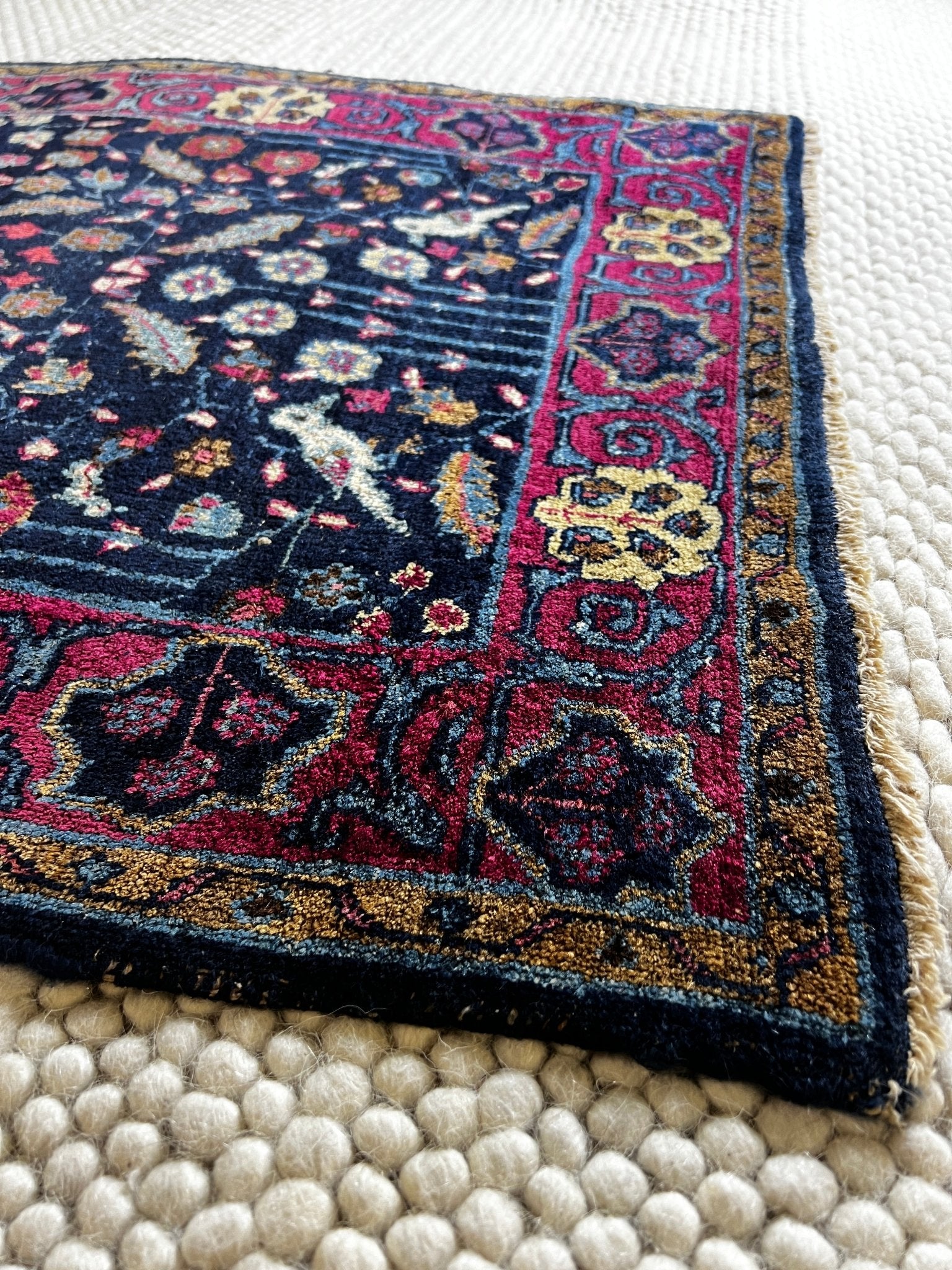 Fine Semi-Antique 2.6x5 Yazd Central Persian Rug Red and Blue | Banana Manor Rug Factory Outlet