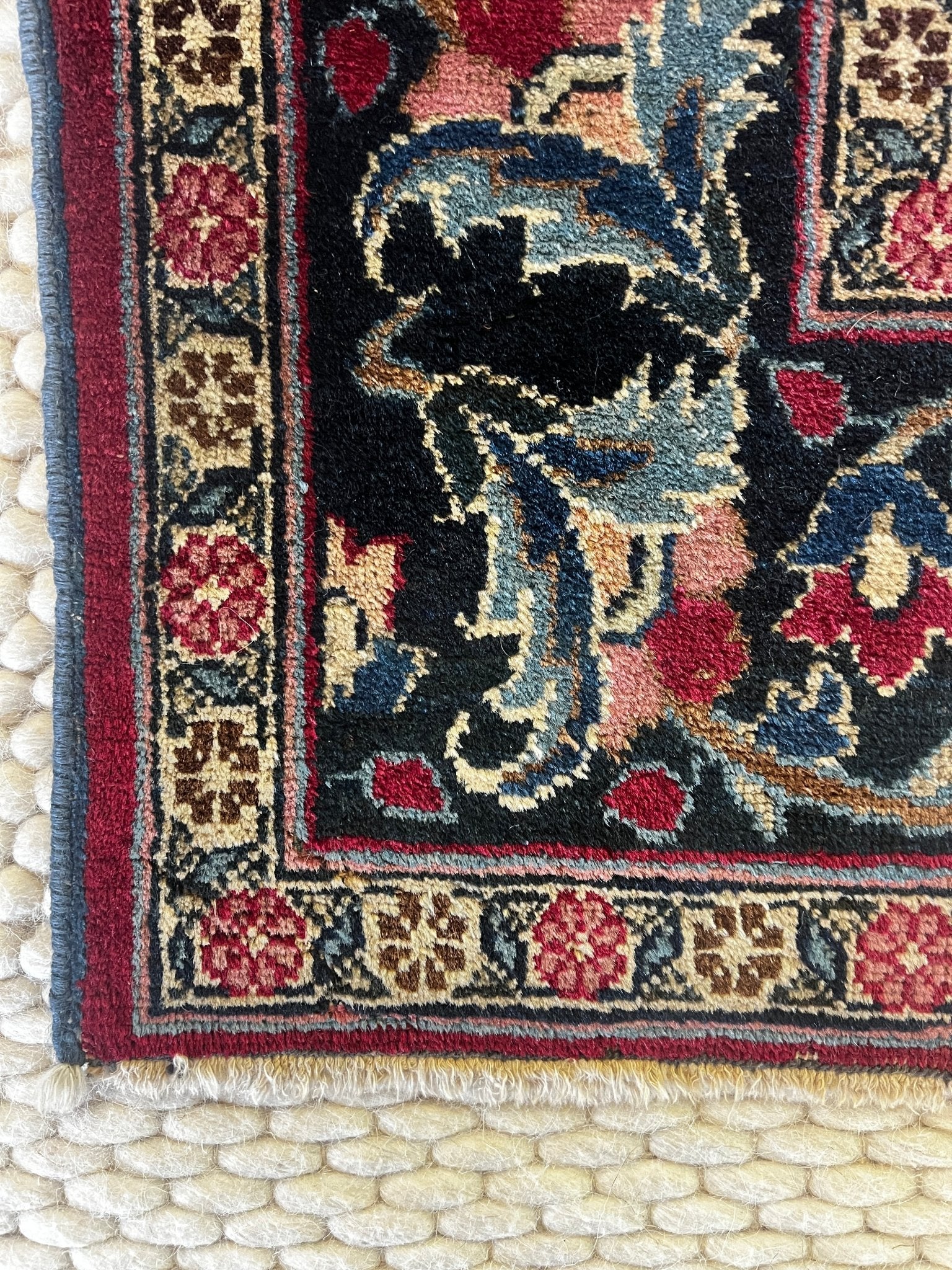 Fine Semi-Antique 4.4x5.3 Northeast Persian Mashad Rug Red and Blue | Banana Manor Rug Factory Outlet