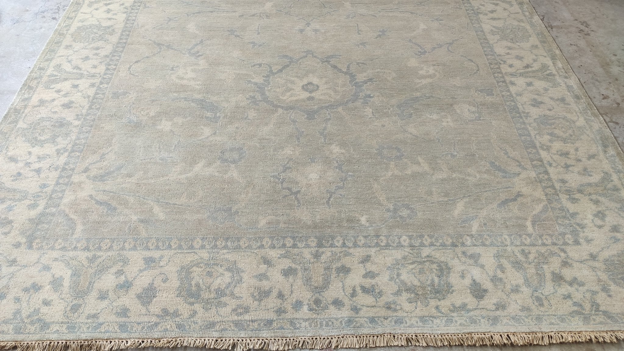 Flowerdale 8x9.9 Beige and Ivory Hand-Knotted Oushak Rug | Banana Manor Rug Company
